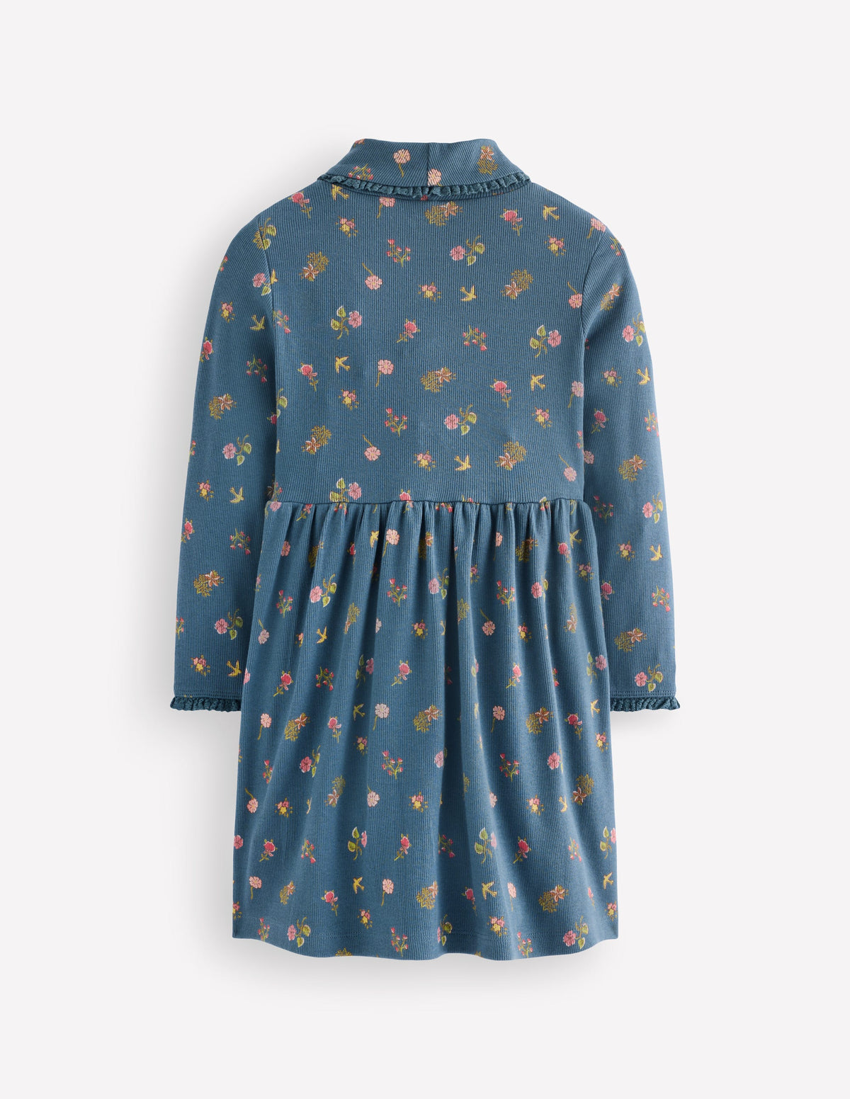 High Neck Ribbed Dress-Blue Floral-2