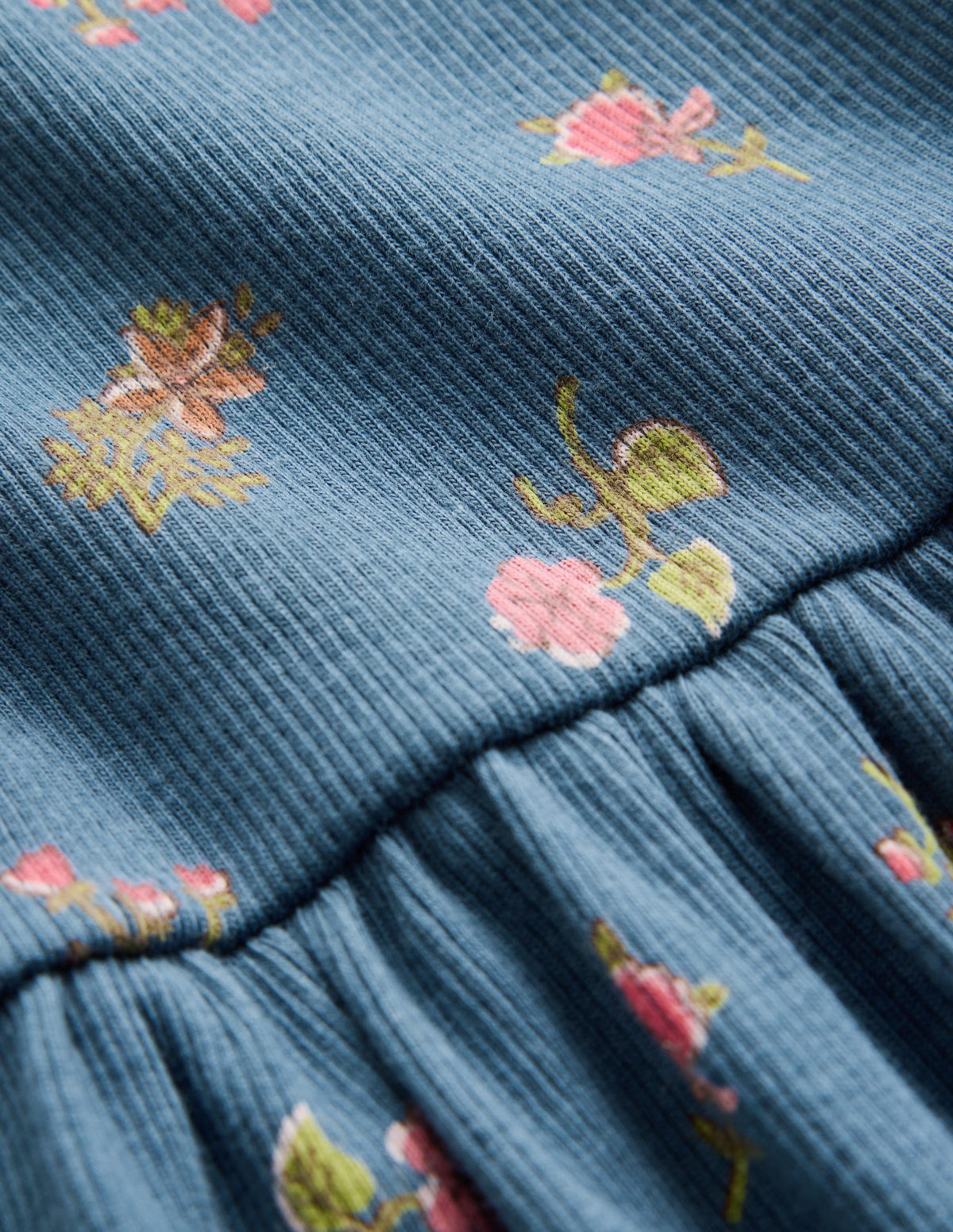 High Neck Ribbed Dress-Blue Floral - Image 3