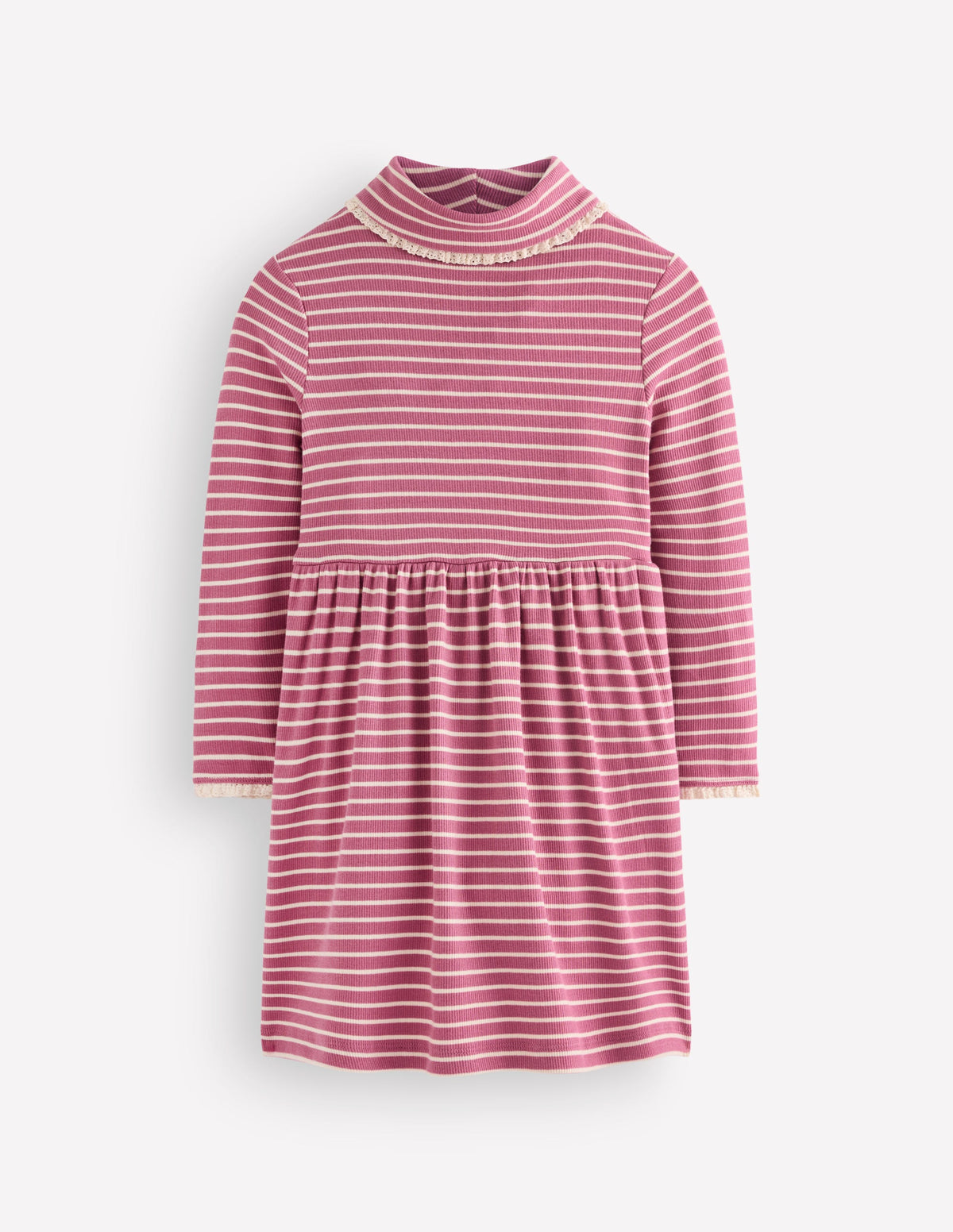 High Neck Ribbed Dress-Pink Stripe-1