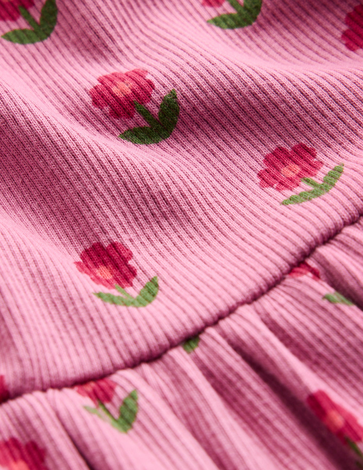 High Neck Ribbed Dress-Pink Flower Stamp-4