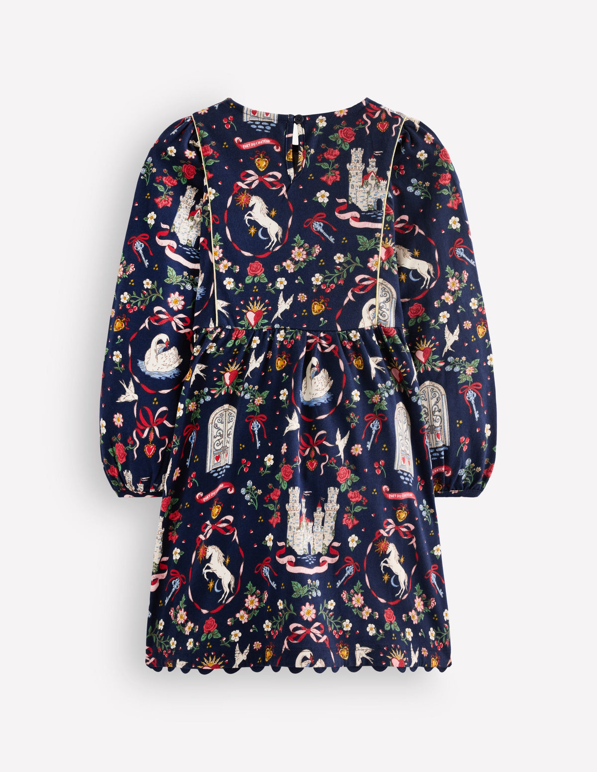Mabel Twirly Sparkle Dress-Navy Castle Print-2