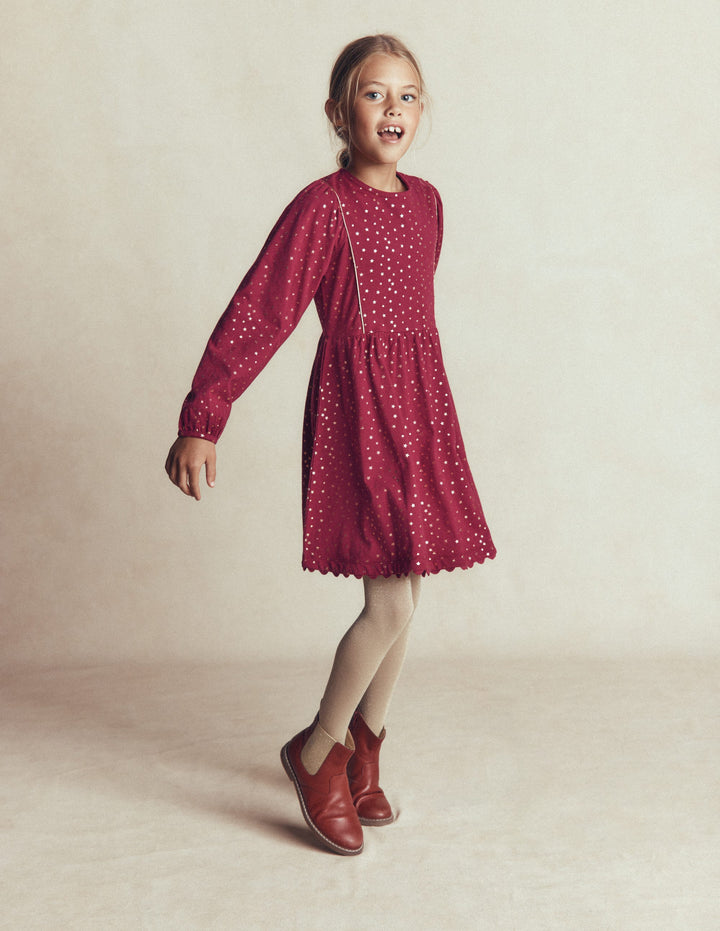 Mabel Twirly Sparkle Dress-Red Foil Stars
