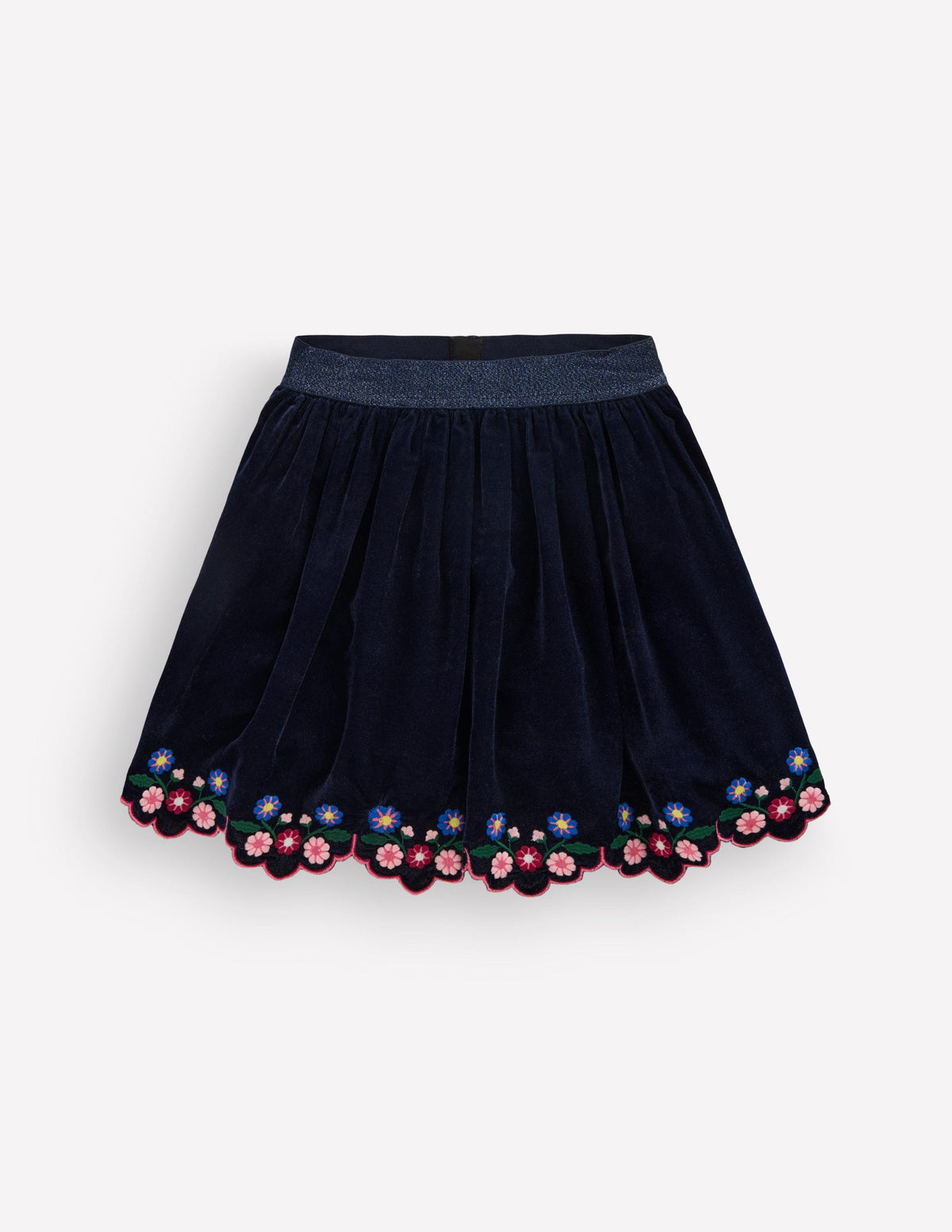 Scallop Hem Velvet Skirt-Navy Embroidery - Image 1