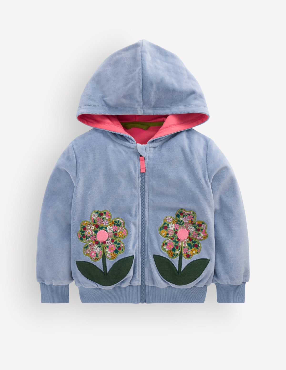 Velour Cosy Zip-through-Blue Flowers-1