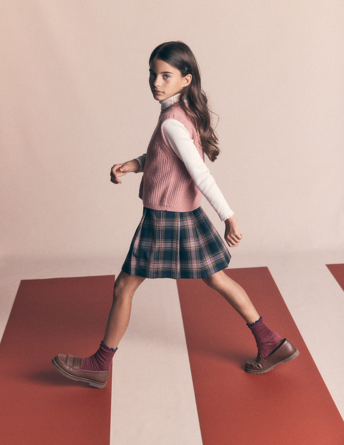 Pleated Mini Skirt-Navy Check - Image 1