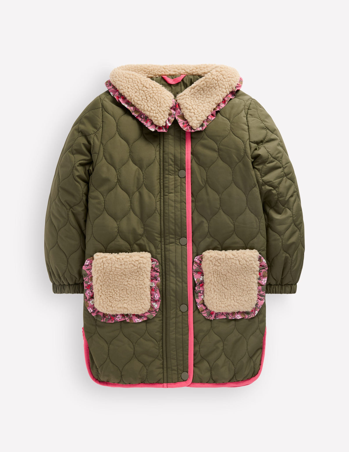 Long line Borg Collar Jacket-Woodland Green - Image 1