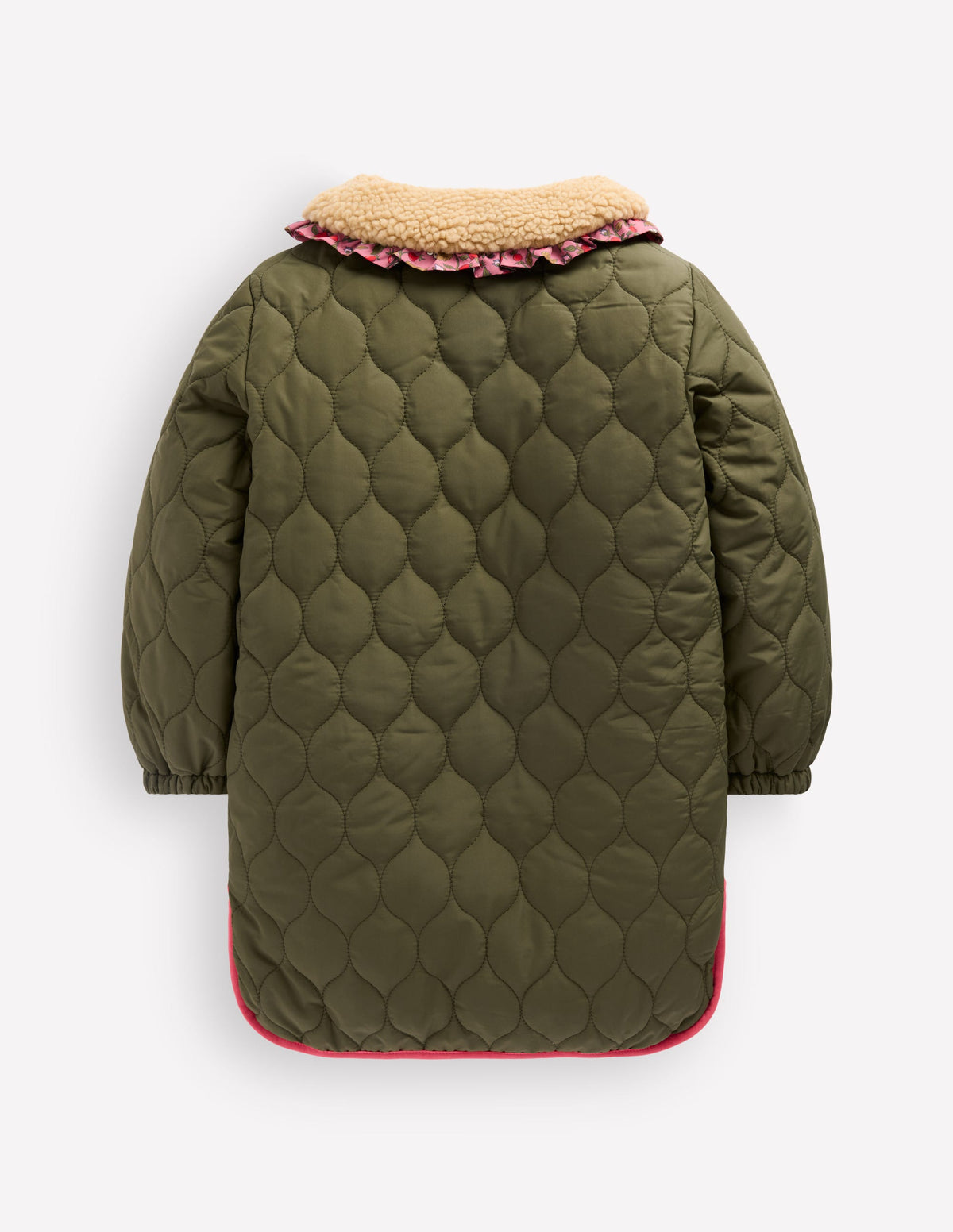 Long line Borg Collar Jacket-Woodland Green-2