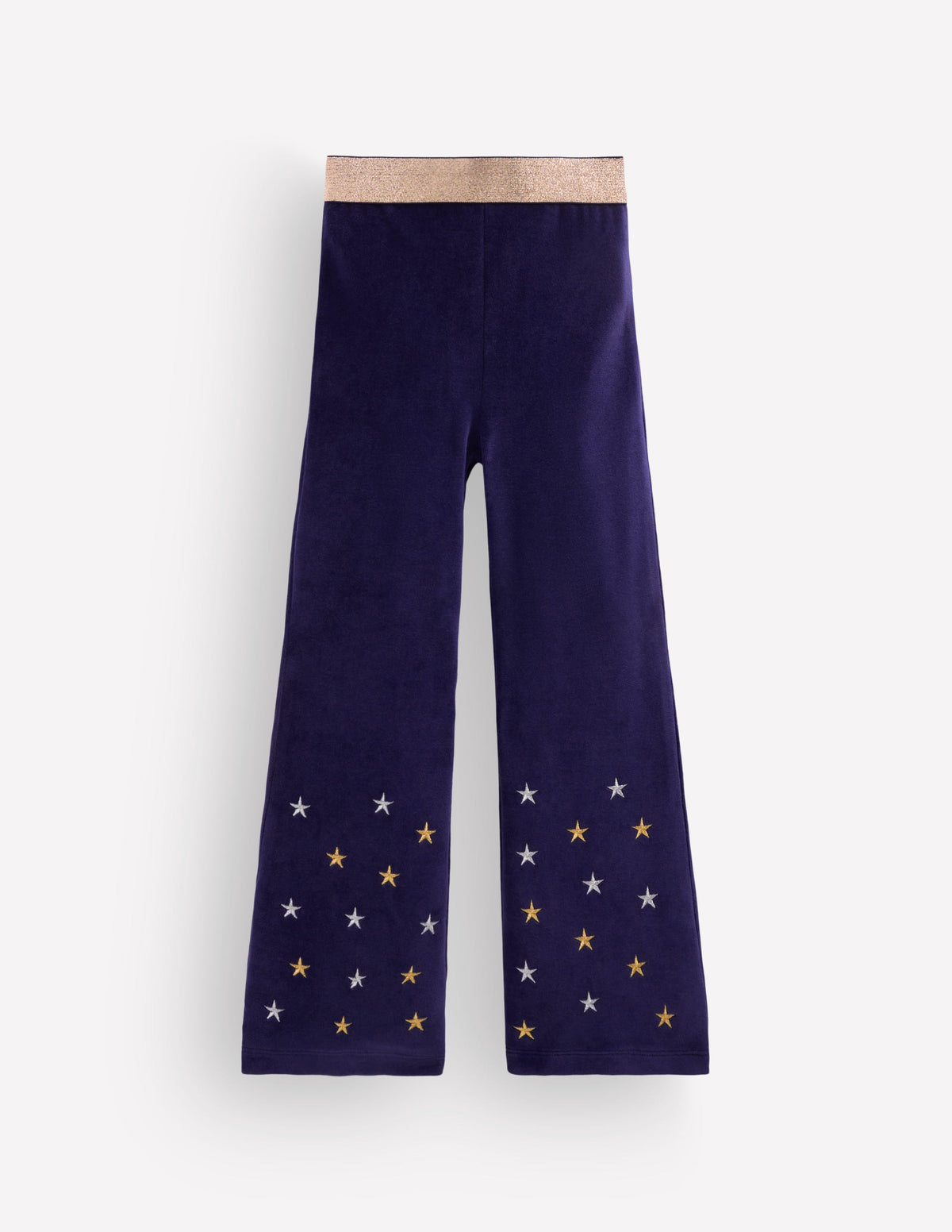 Velvet Flared Leggings-Navy Embroidered Stars-1