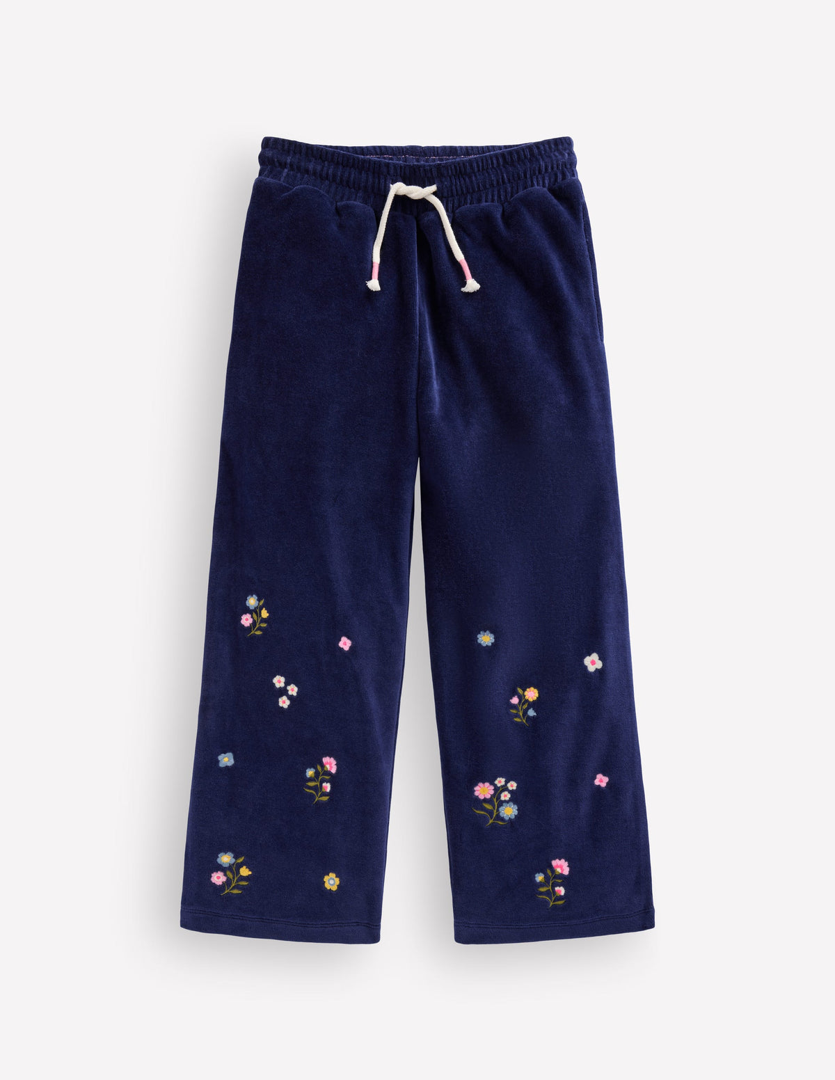 Velour Wide Leg Sweatpants-Navy Embroidery-2