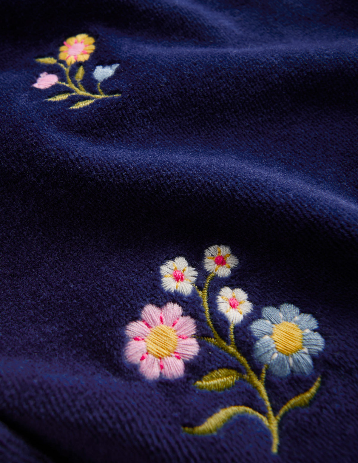 Velour Wide Leg Sweatpants-Navy Embroidery-4