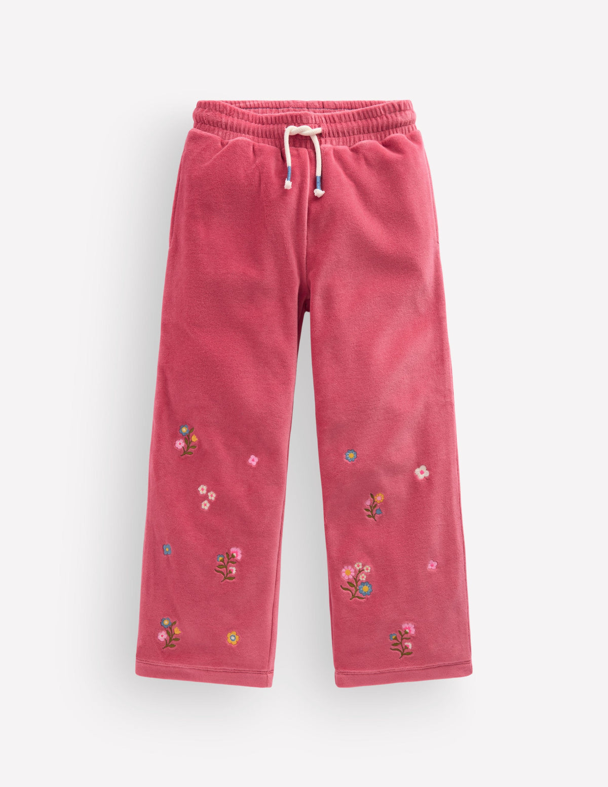 Velour Wide Leg Sweatpants-Pink Embroidery - Image 1