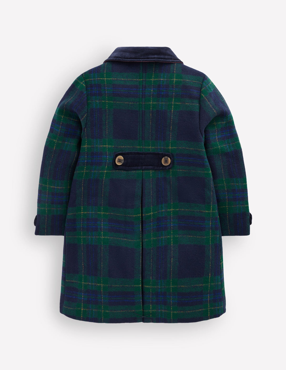 Velvet Trim Wool Coat-Navy Check - Image 3