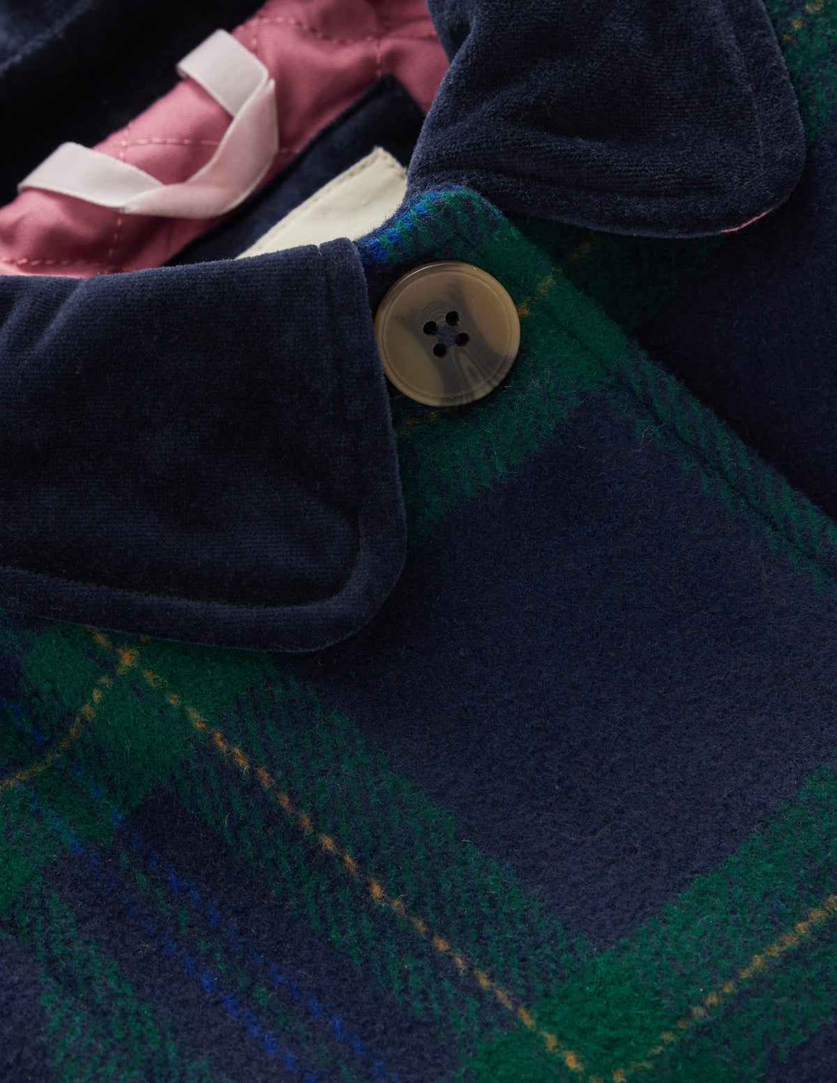 Velvet Trim Wool Coat-Navy Check - Image 4