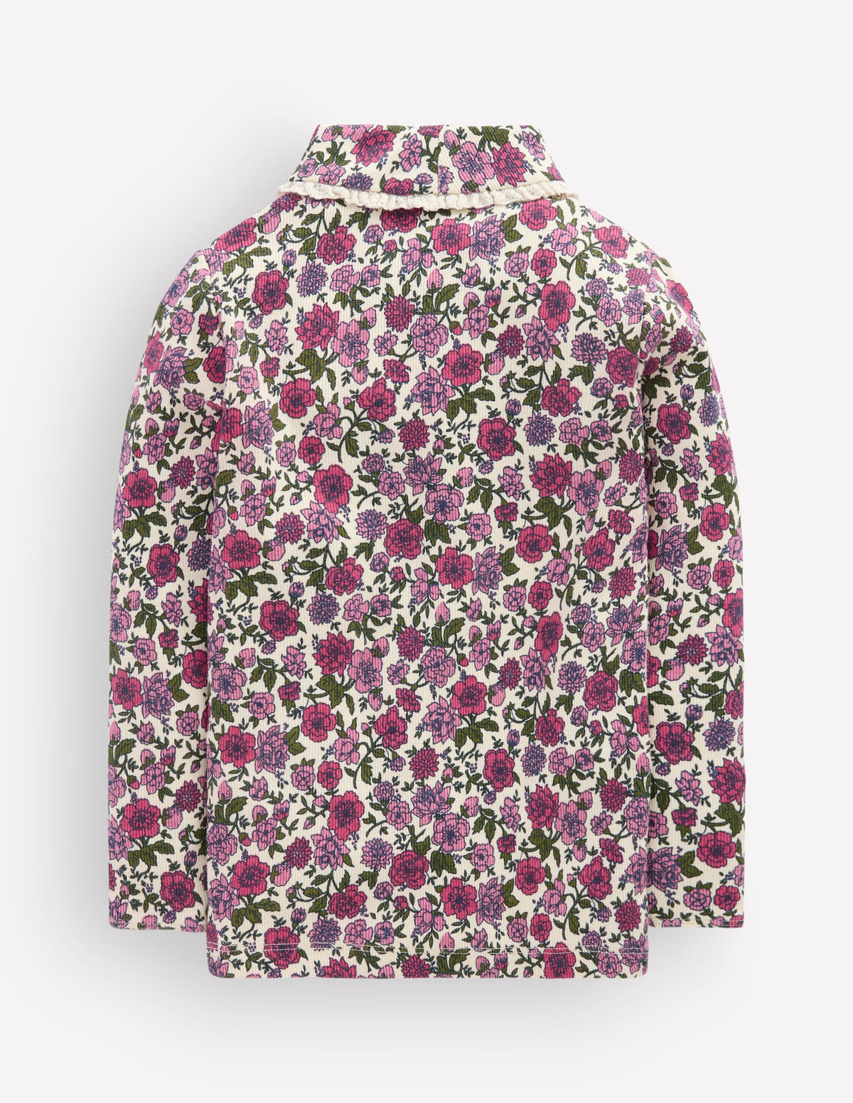 Lace Trim Roll Neck Top-Ivory/Pink Engraved Floral - Image 2