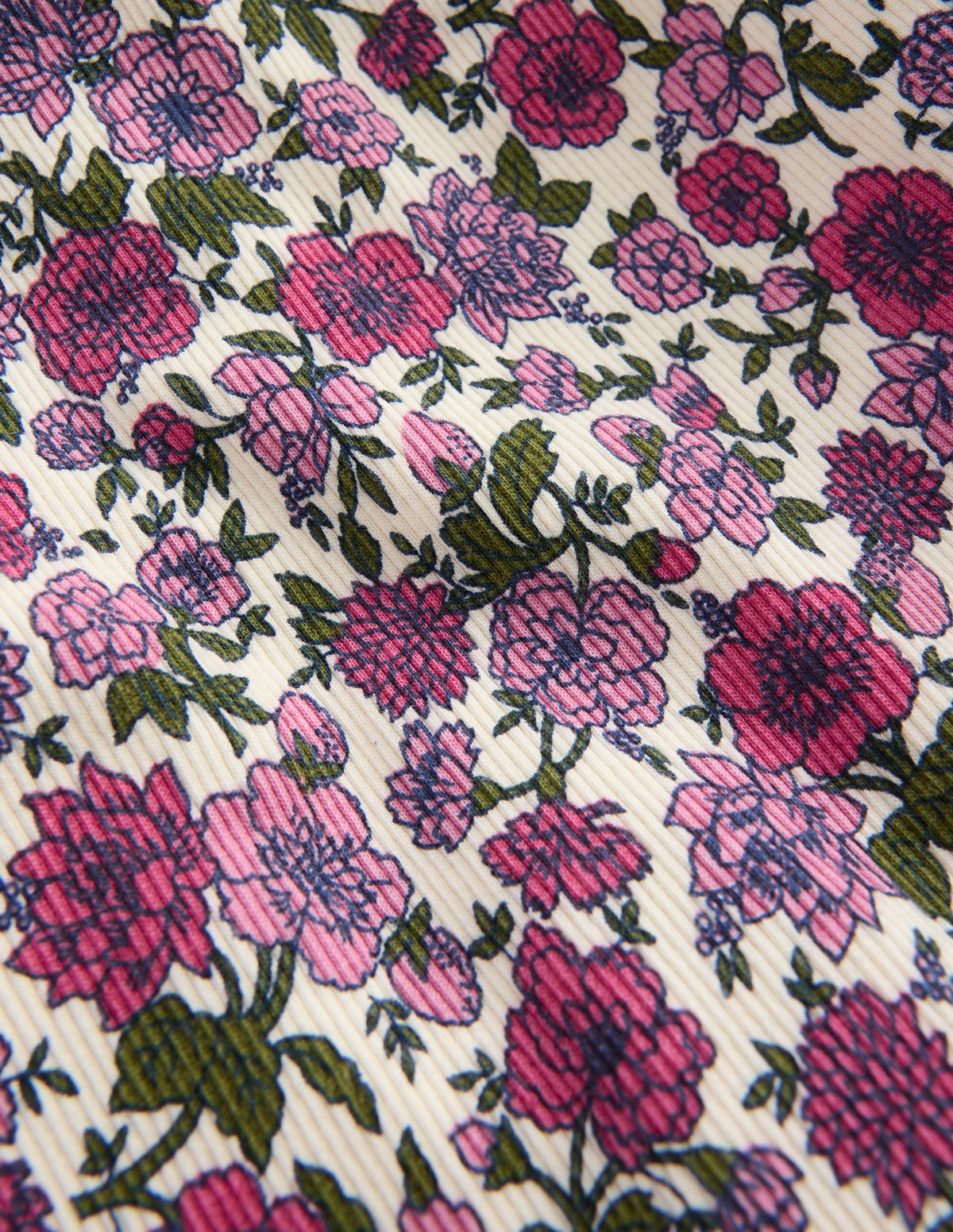 Lace Trim Roll Neck Top-Ivory/Pink Engraved Floral-3
