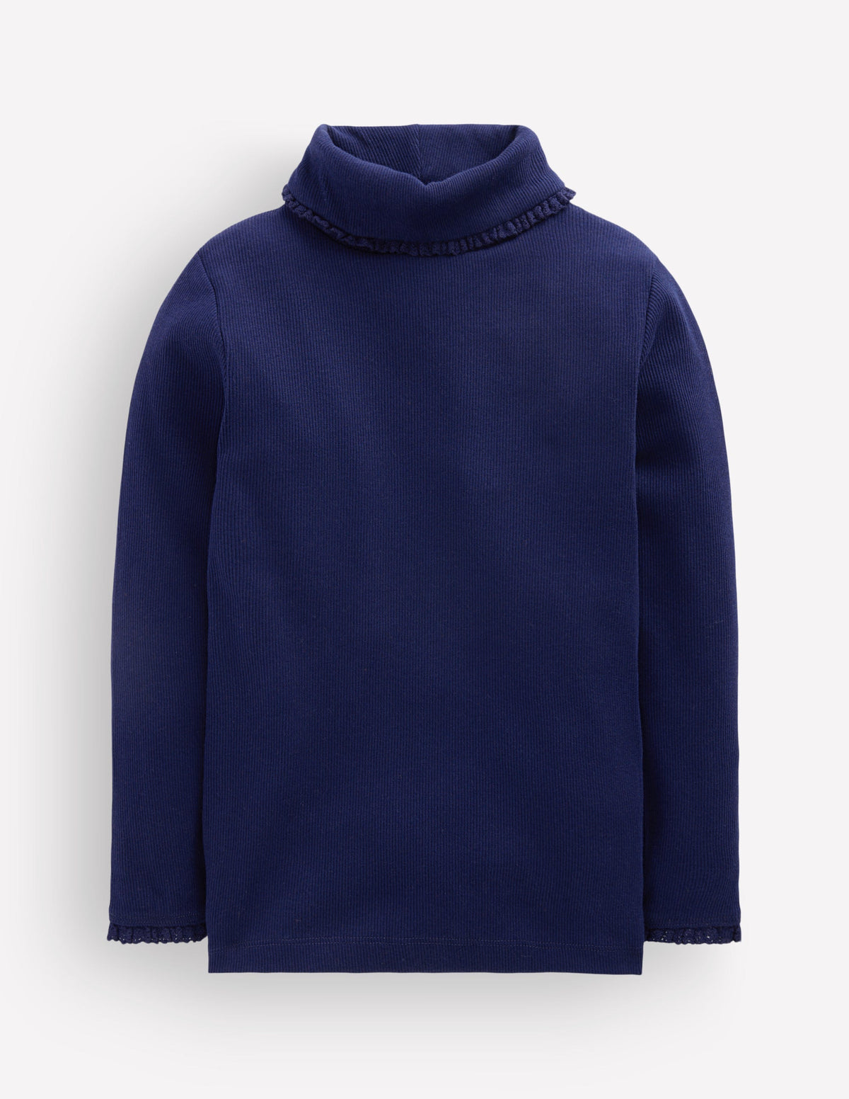 Lace Trim Roll Neck Top-Navy - Image 1