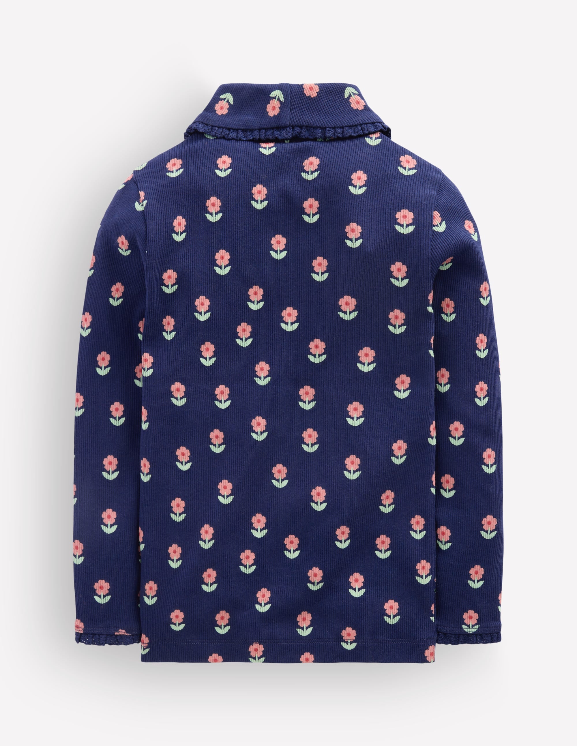 Lace Trim Roll Neck Top - Navy Flower Stamp | Boden USA