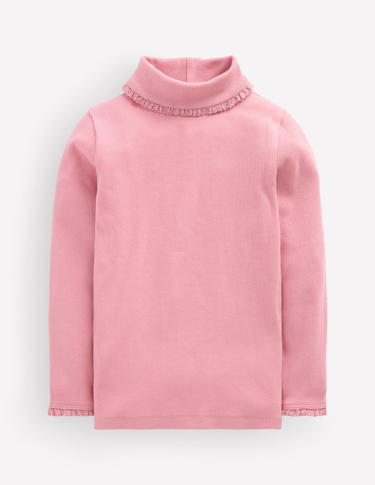 Lace Trim Roll Neck Top-Vintage Pink - Image 1