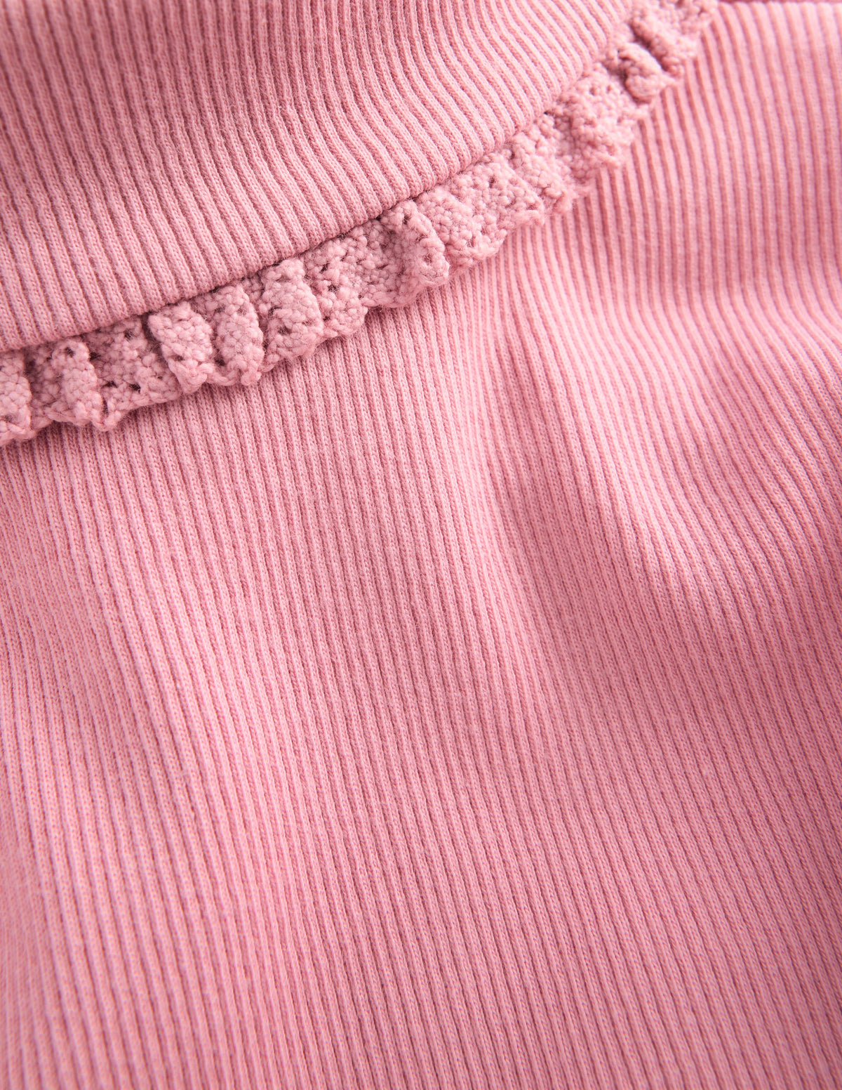 Lace Trim Roll Neck Top-Vintage Pink-3
