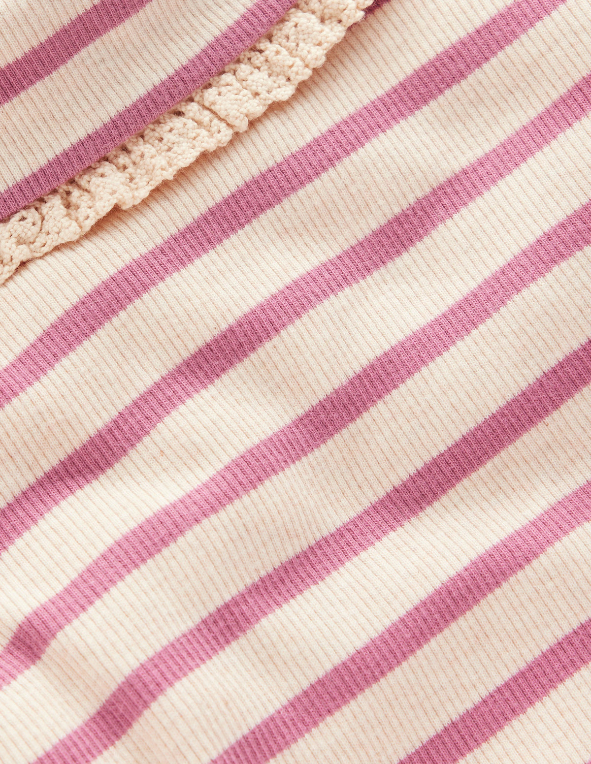 Lace Trim Roll Neck Top-Ivory/Pink Stripe-3
