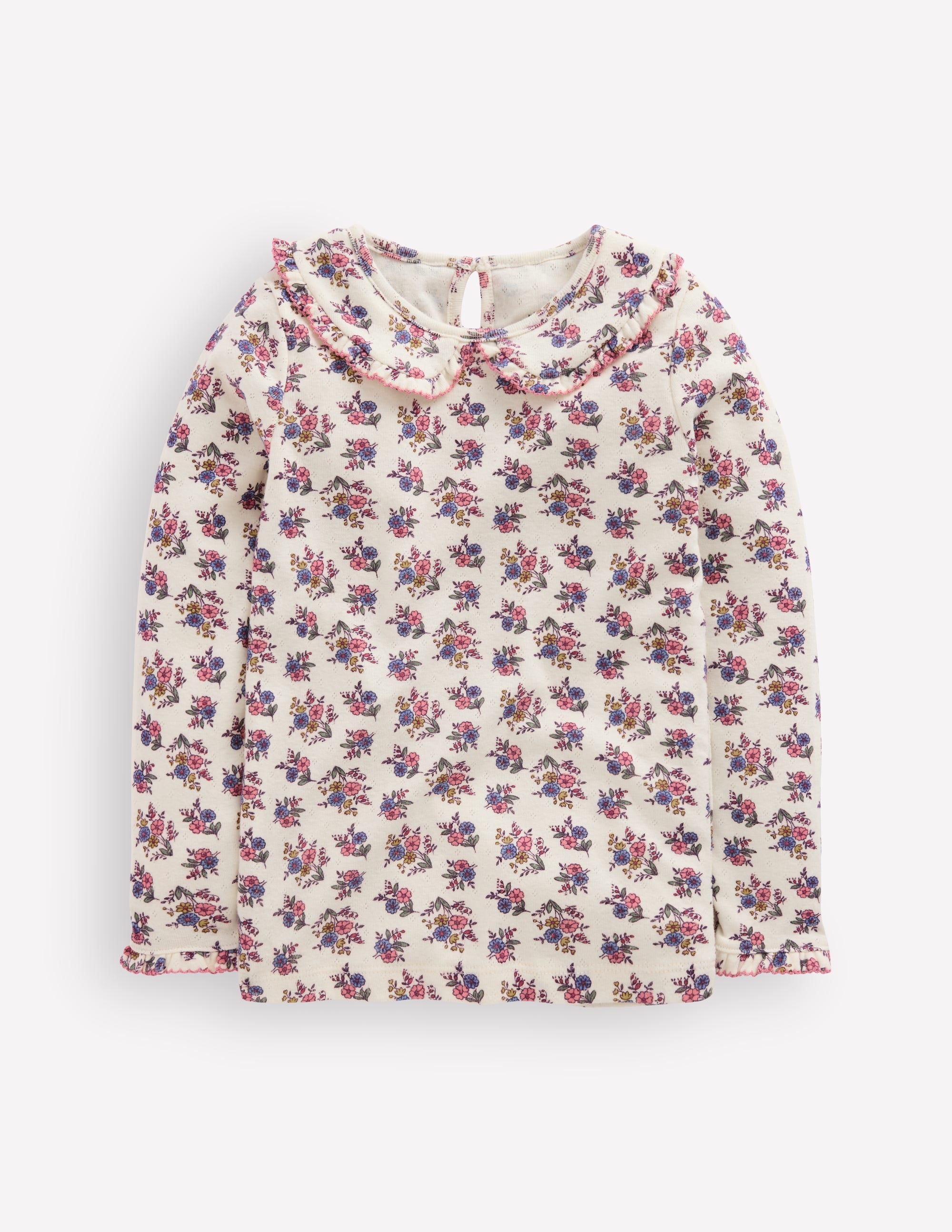Collared Pointelle Top-Papyrus Sprouting Garden - Image 3