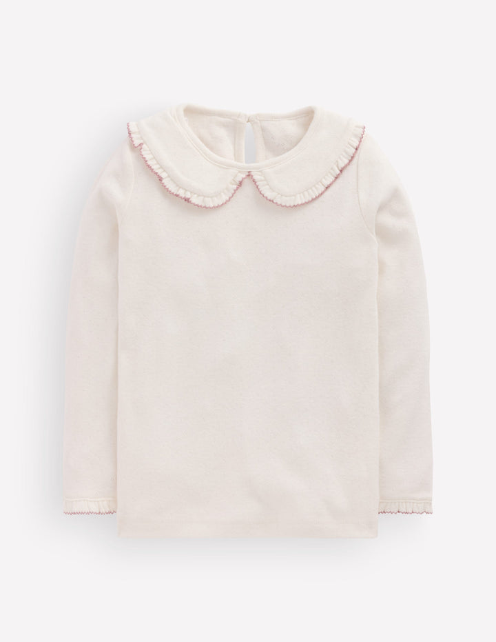 Collared Pointelle Top-Ivory