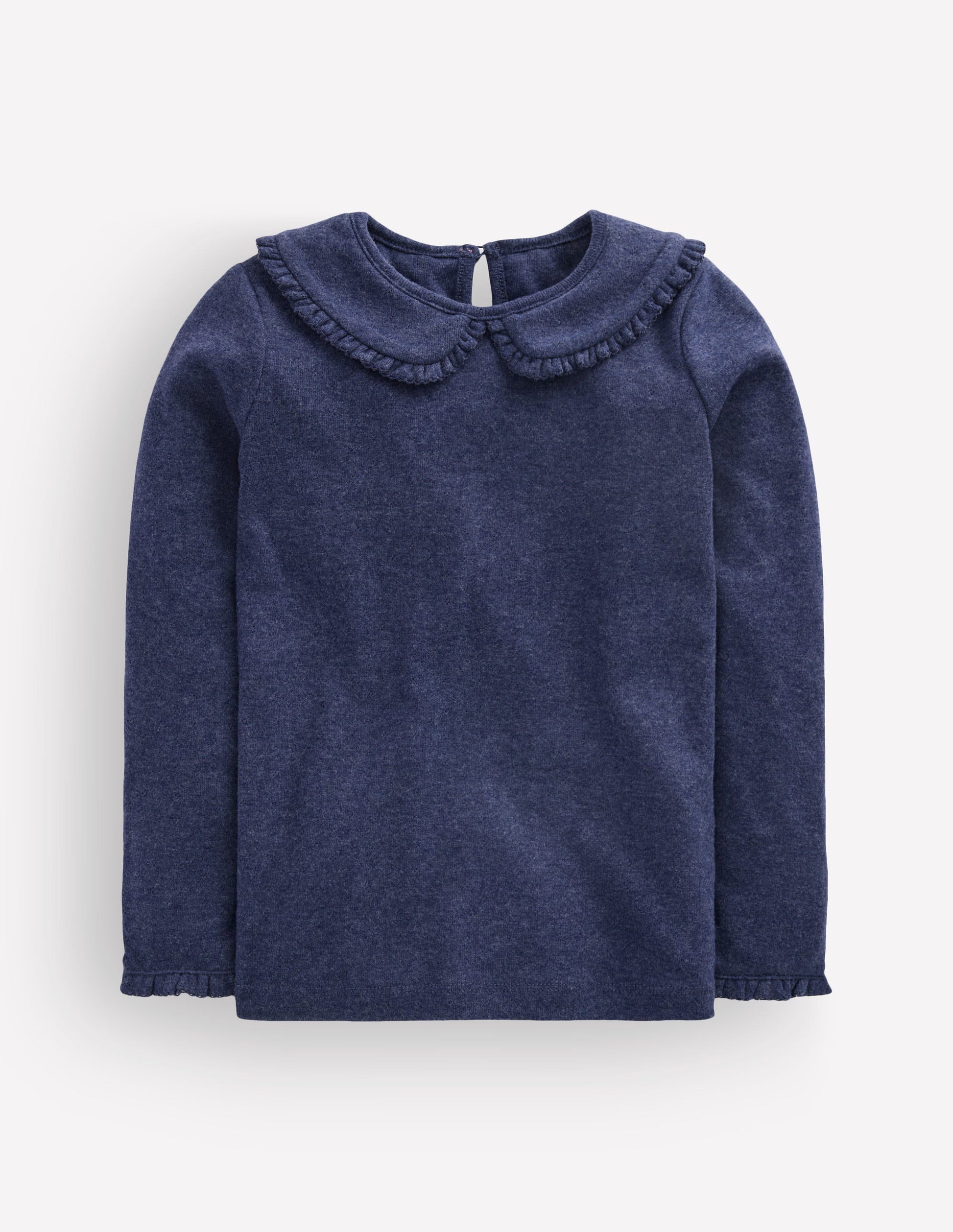 Collared Pointelle Top-Navy-3