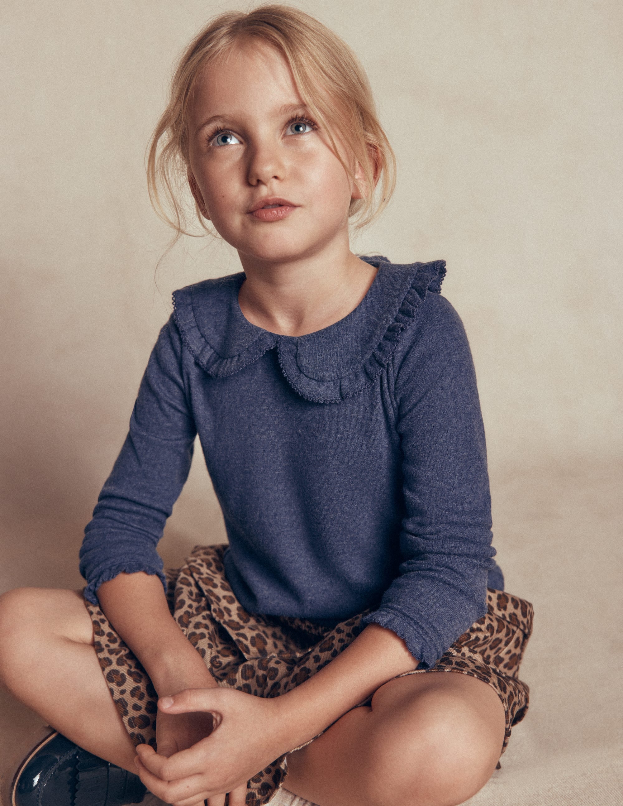 Collared Pointelle Top-Navy - Image 2