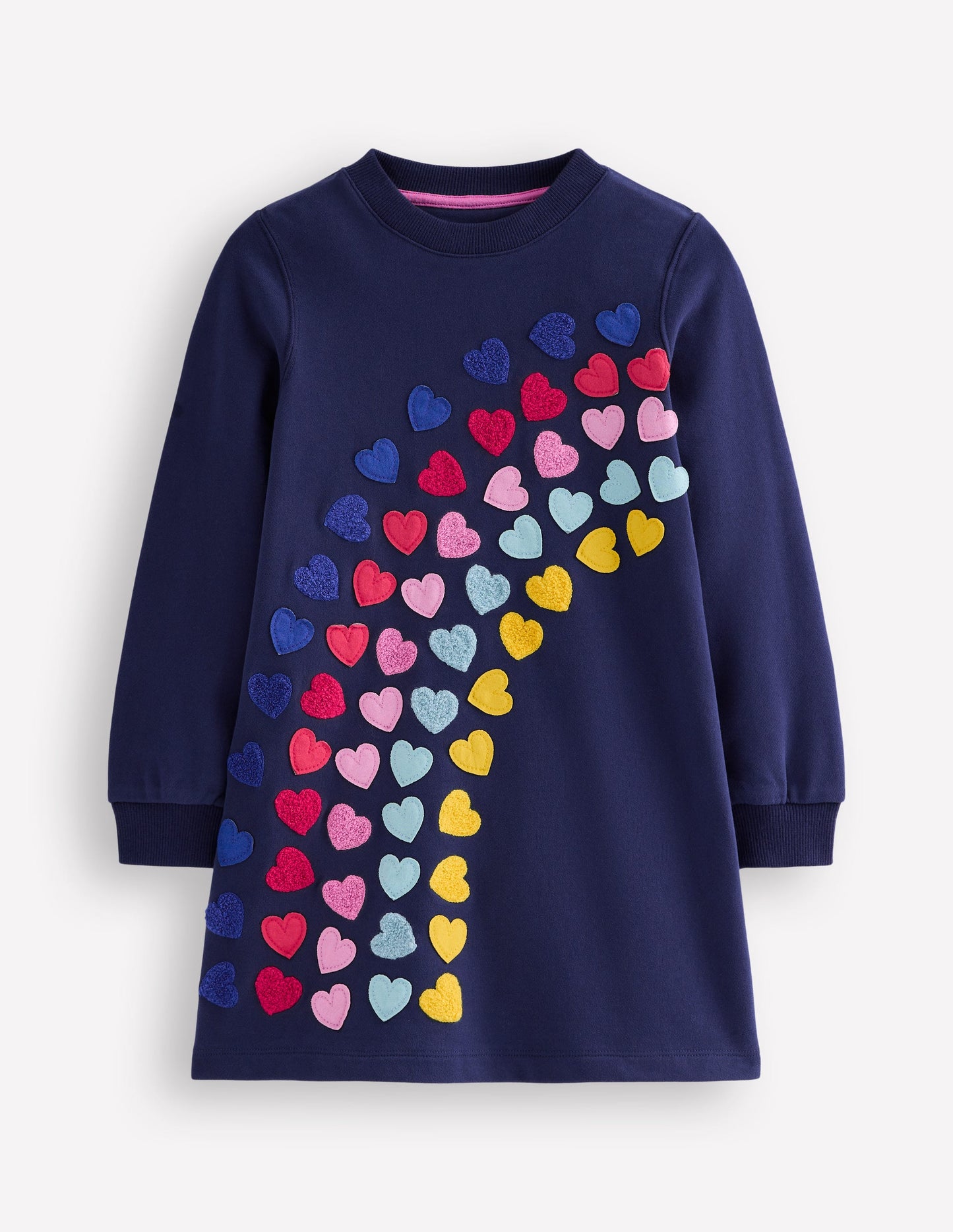 Ida Sweatshirt Appliqué Dress-College Navy Rainbow Hearts