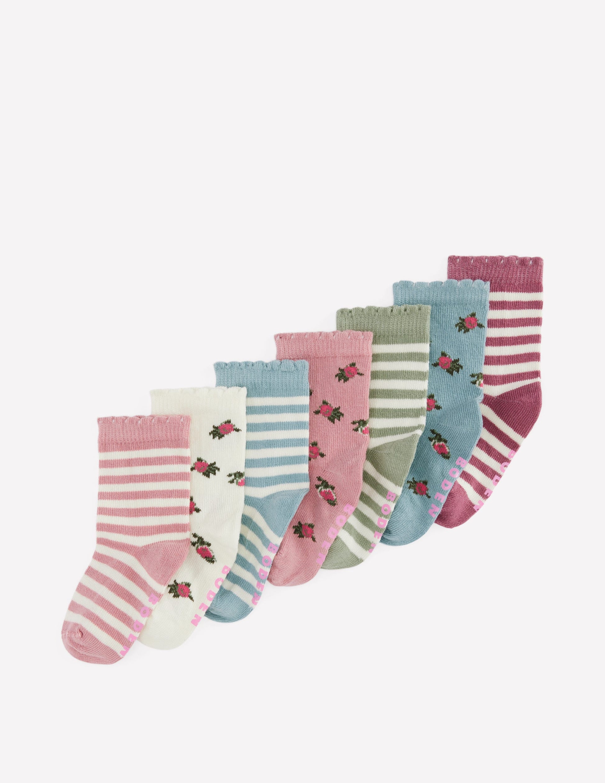 7-Pack Baby Socks-Floral Stripe-1