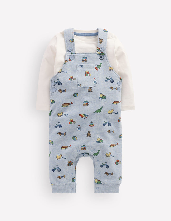 Jersey Overalls Set-Blue Marl Playroom Print