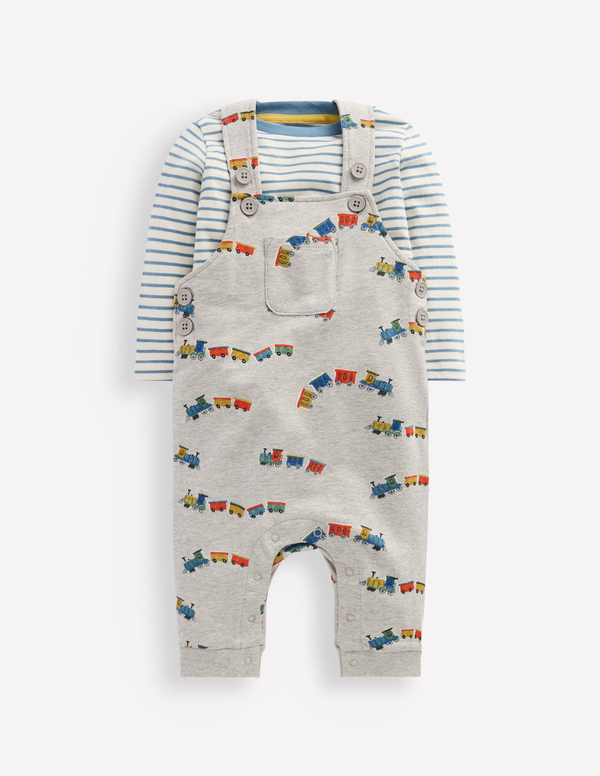 Jersey Overalls Set-Grey Marl Trains - Image 1