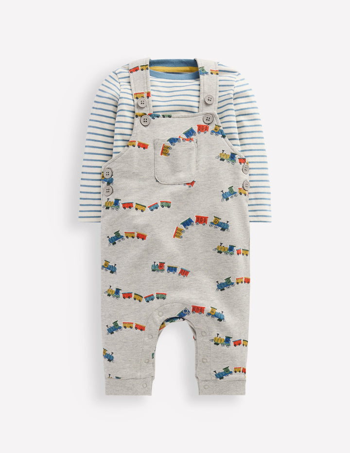 Jersey Overalls Set-Grey Marl Trains