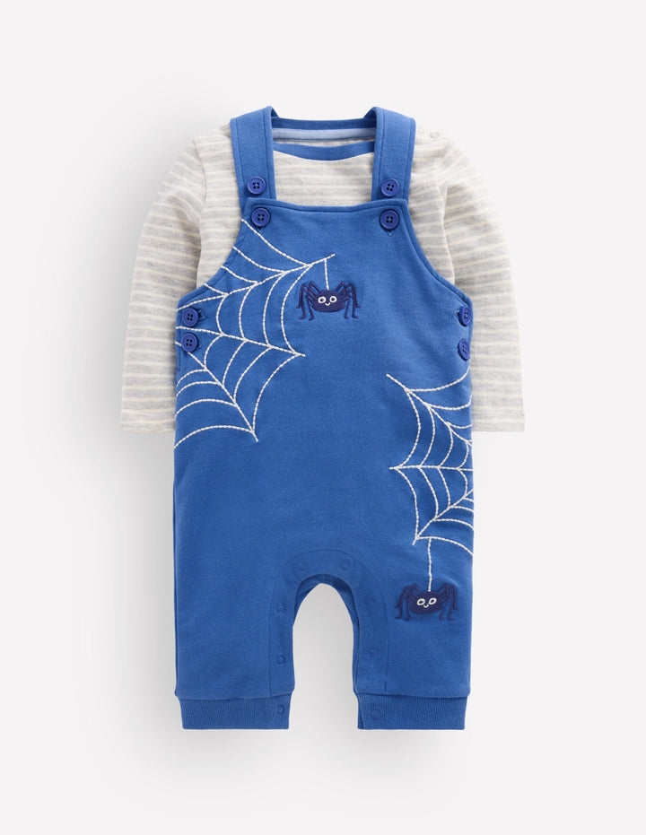 Jersey Overalls Set-Dark Blue Spider Webs