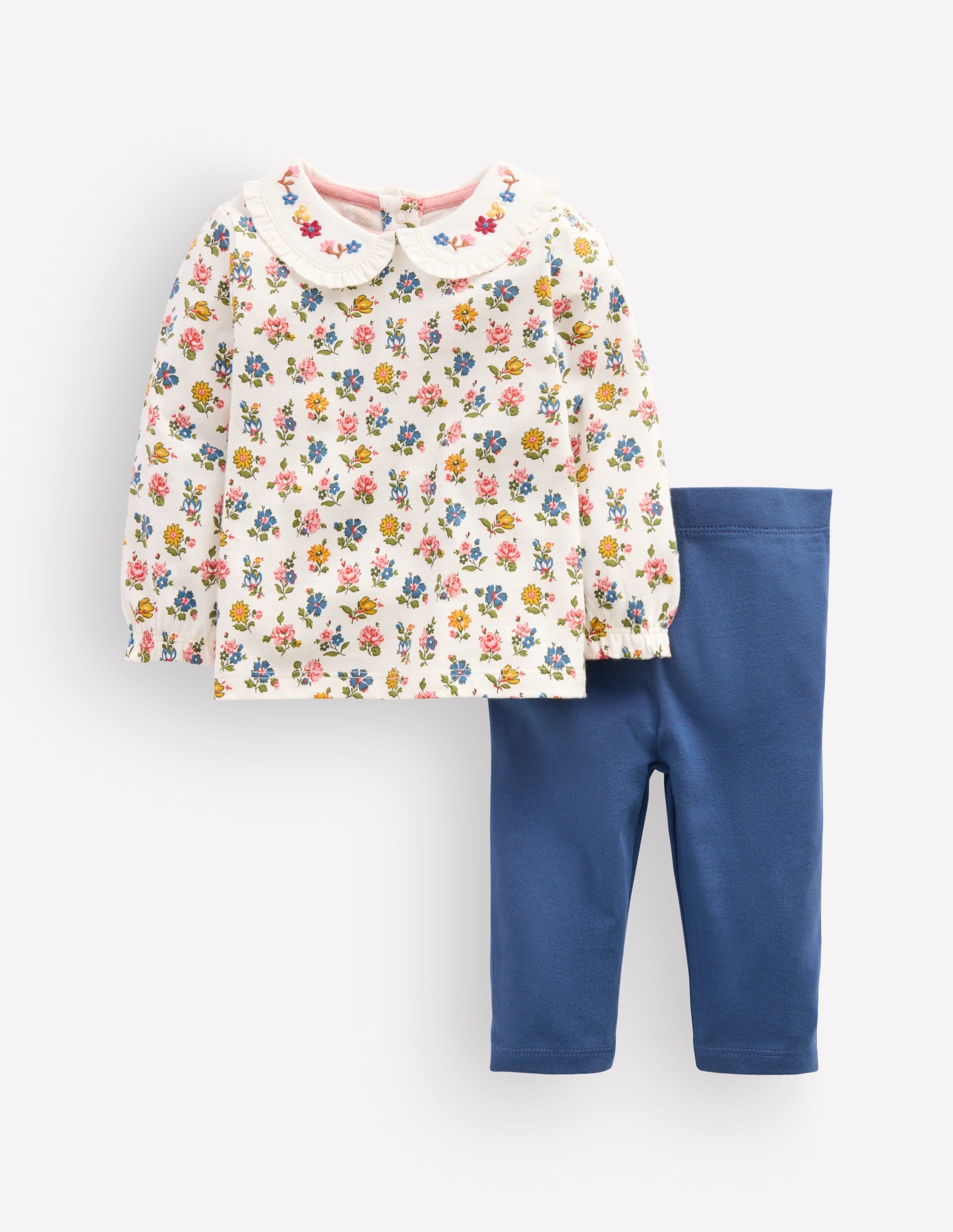 Collared Jersey Set-Blue Ditsy Floral - Image 1