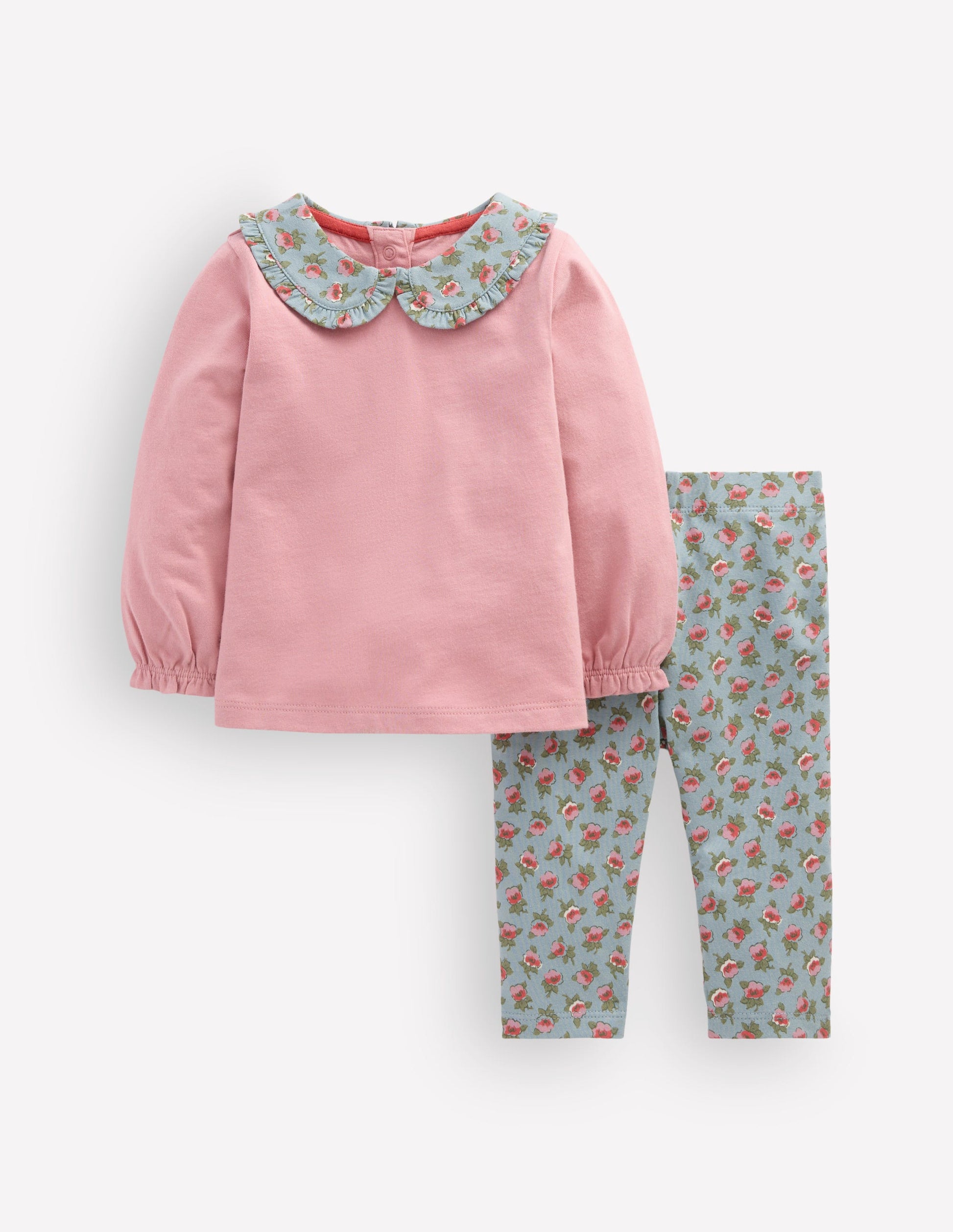 Collared Jersey Set-Pink/Blue Ditsy Floral-1