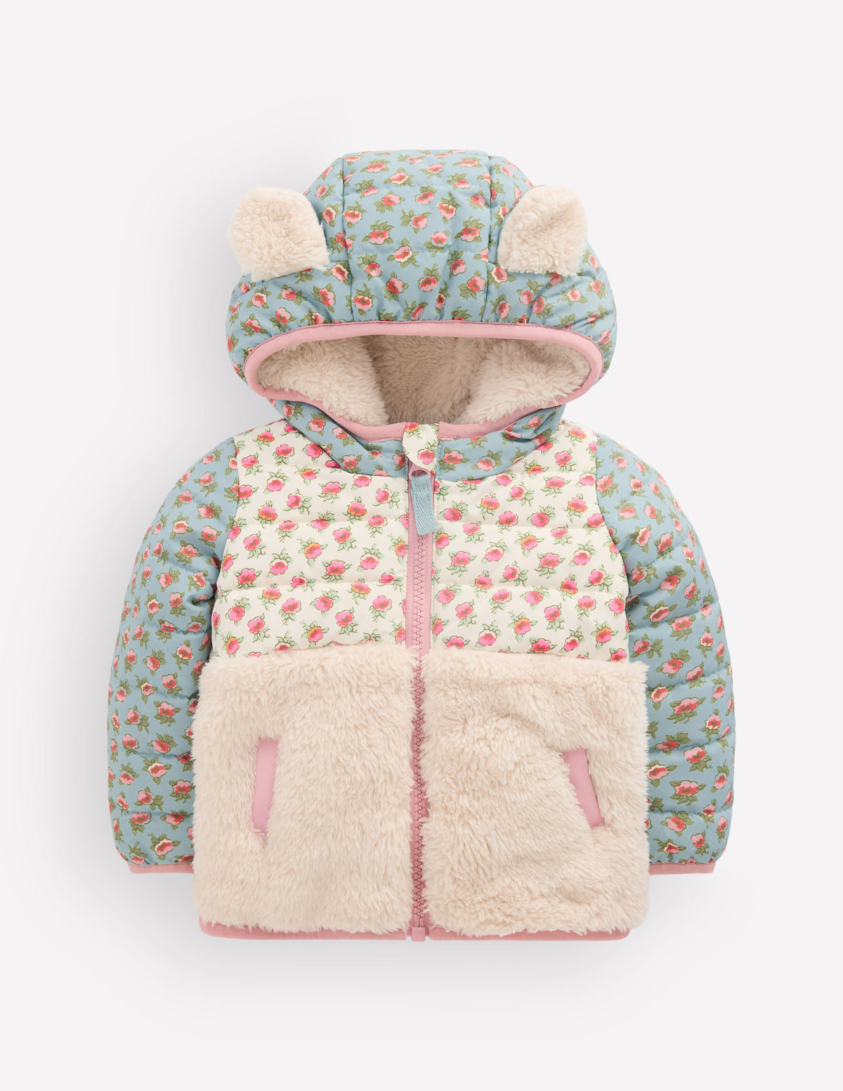 Mixed Borg Jacket-Blue Hotchpotch Floral-1