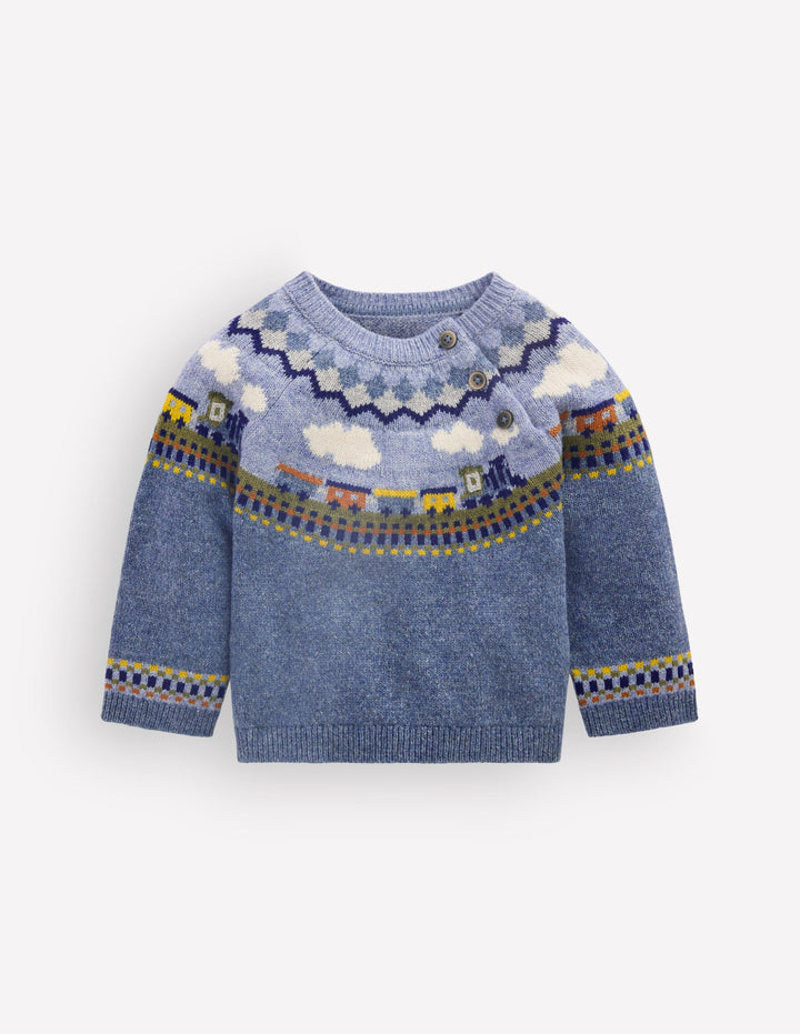 Fair isle Sweater-Glacier Blue Marl Train