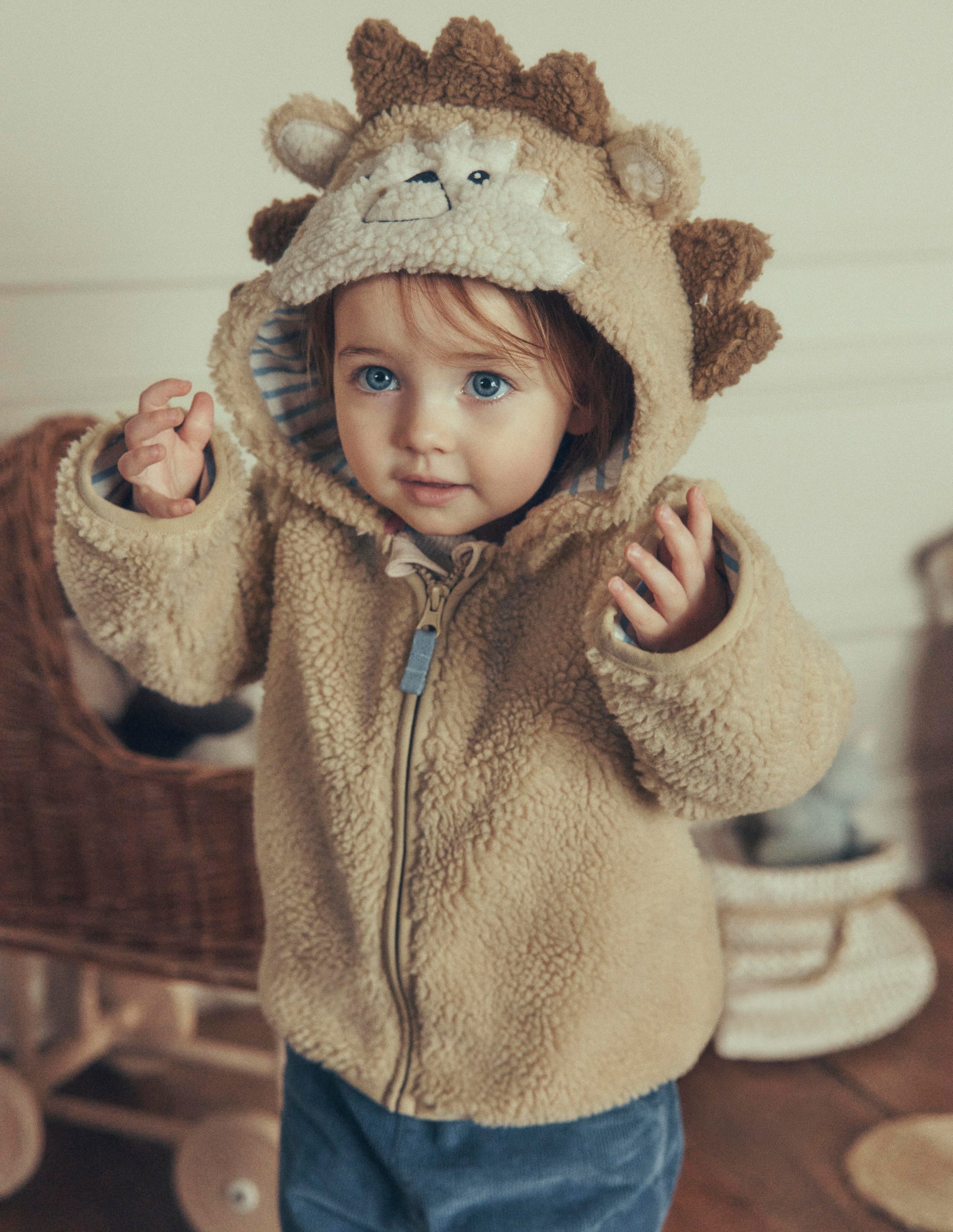 Novelty Cosy Borg Jacket-Brown Hedgehog-1