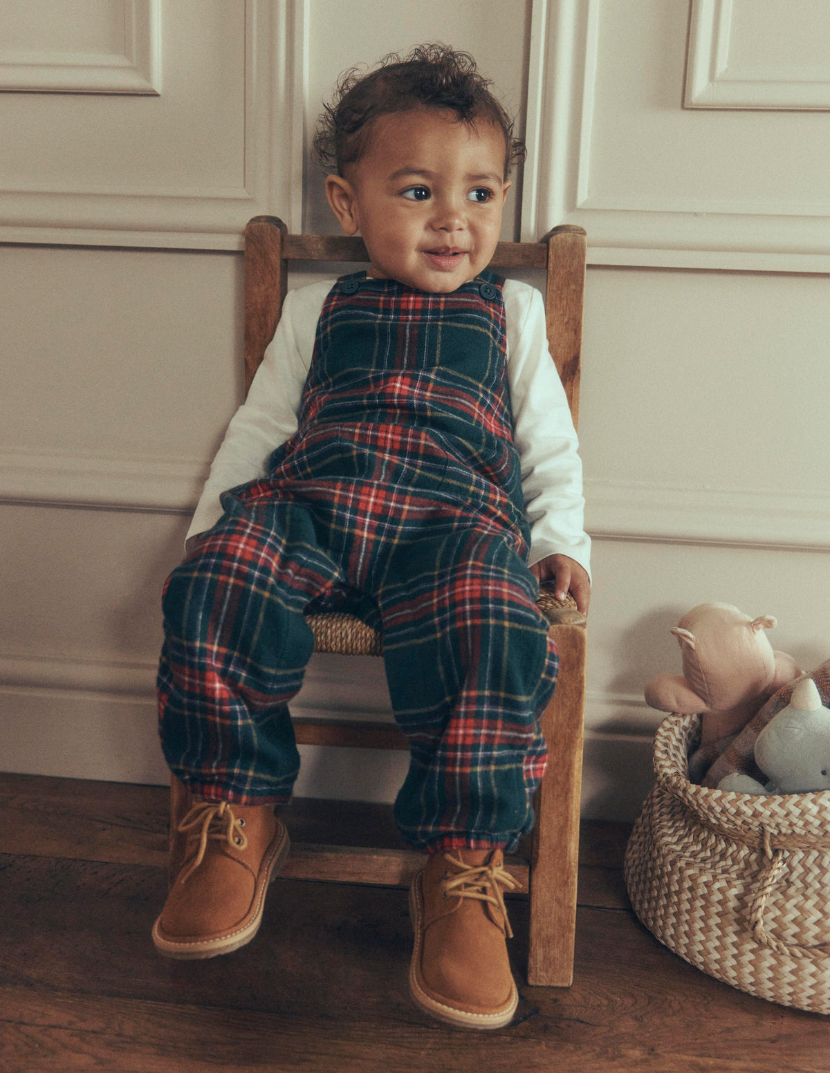 Front Pocket Romper Set-Green Family Check - Image 1