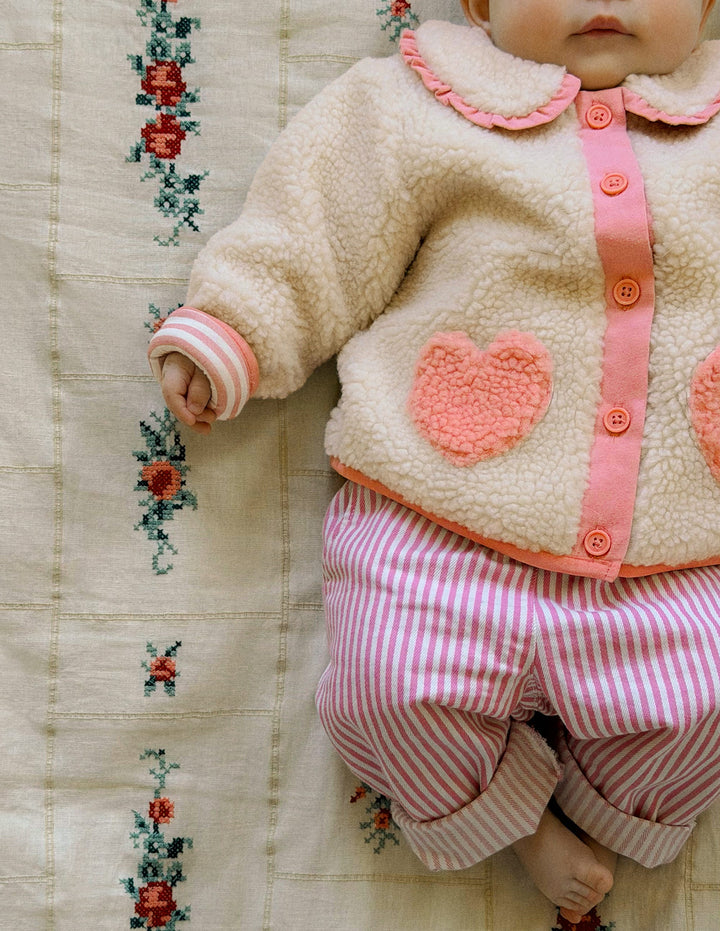 Borg Collared Jacket-Neutral/Pink Heart