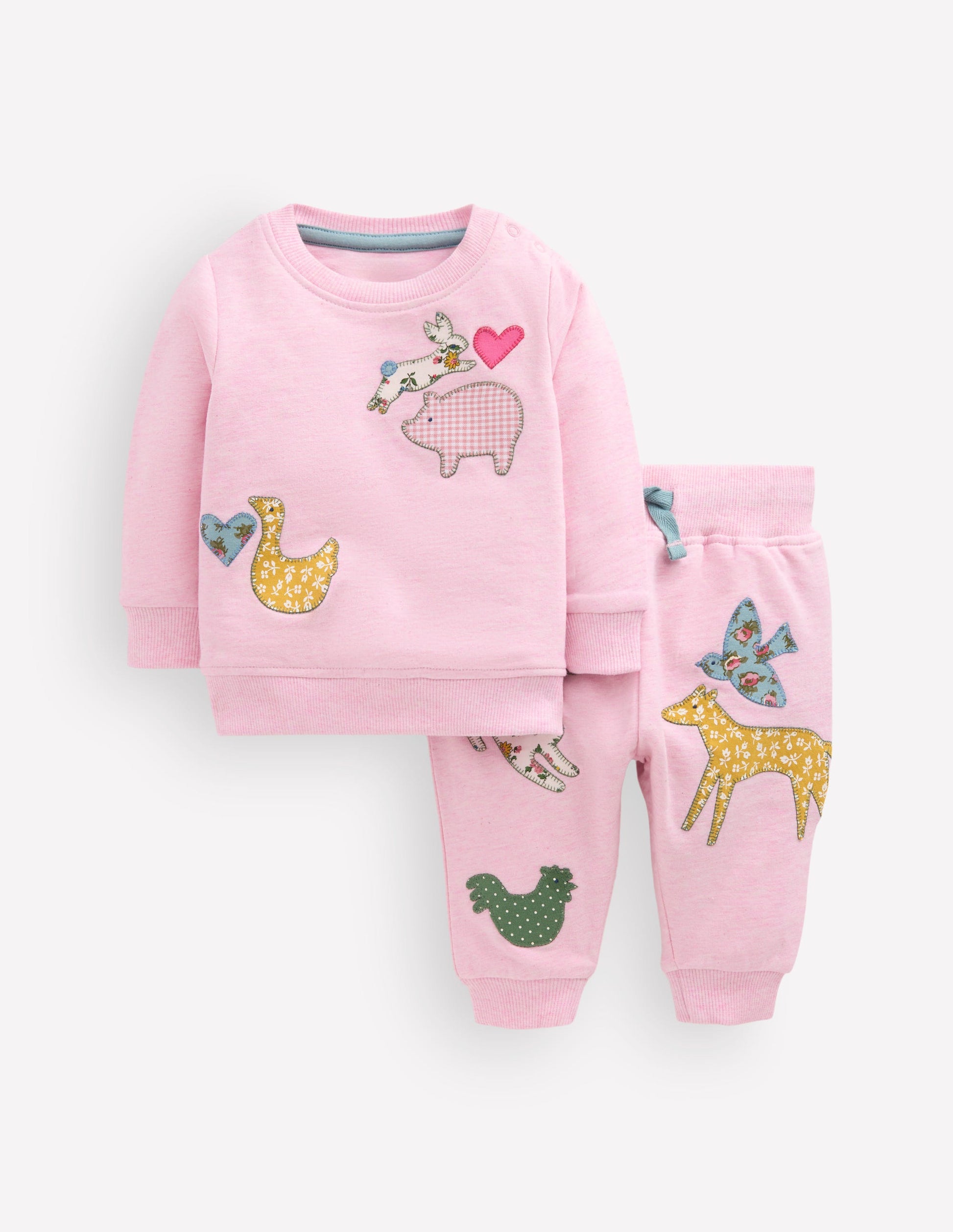 Appliqué Sweatshirt Set-Pale Pink Farm-1