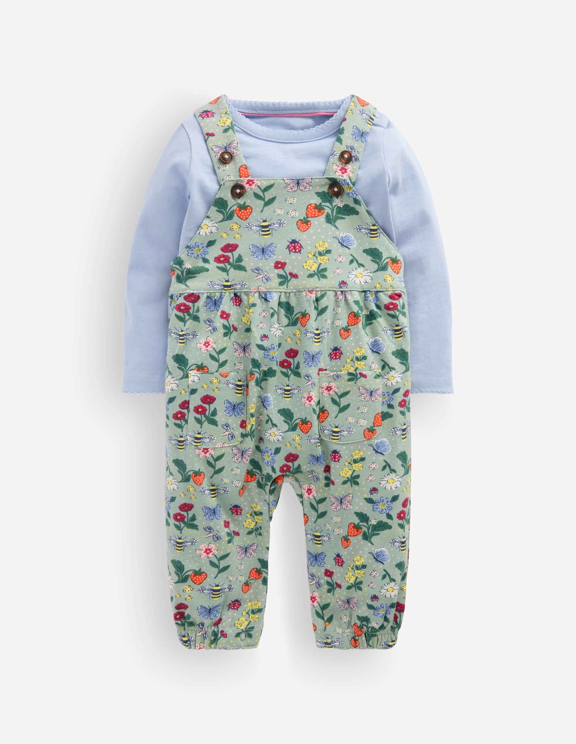 Jersey Overalls Set-Green Bee Garden - Image 1