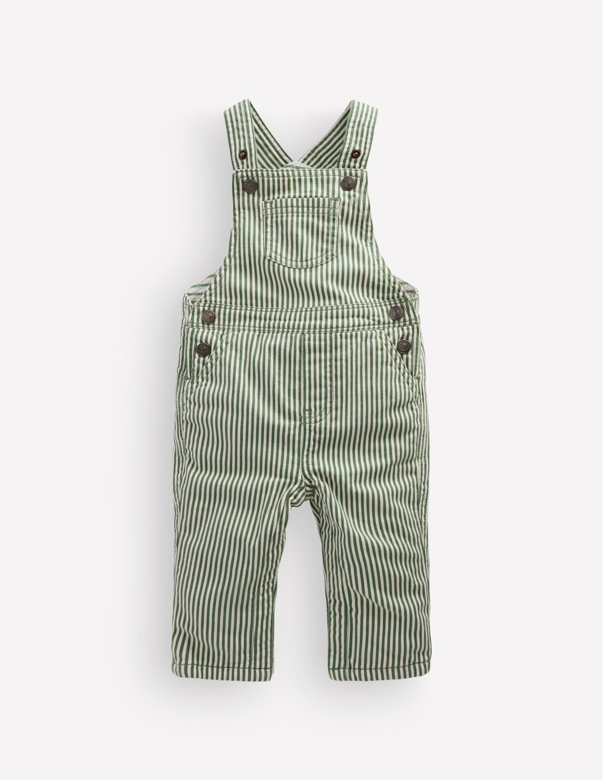 Woven Dungarees-Green Ticking Stripe-1