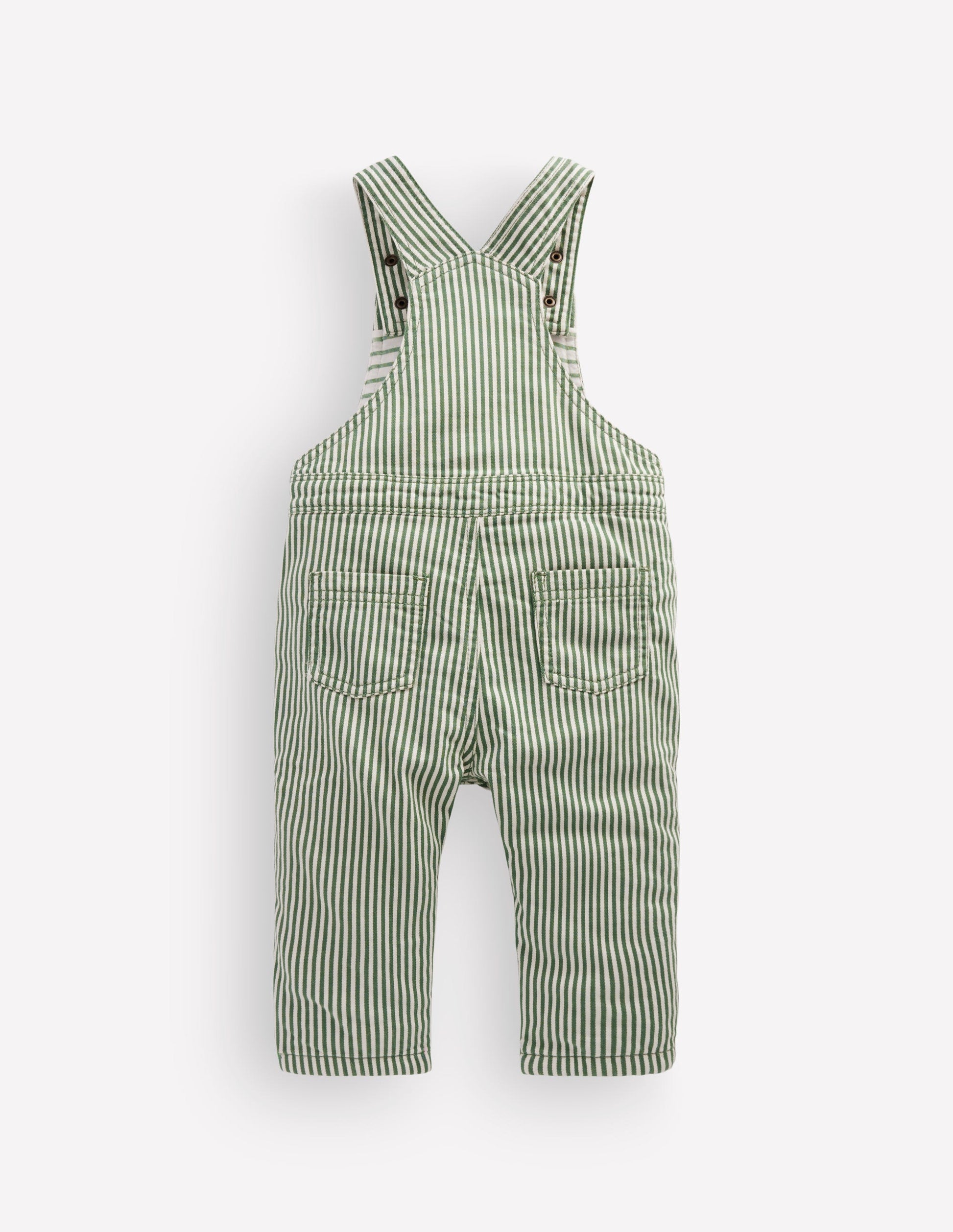Woven Dungarees-Green Ticking Stripe-2