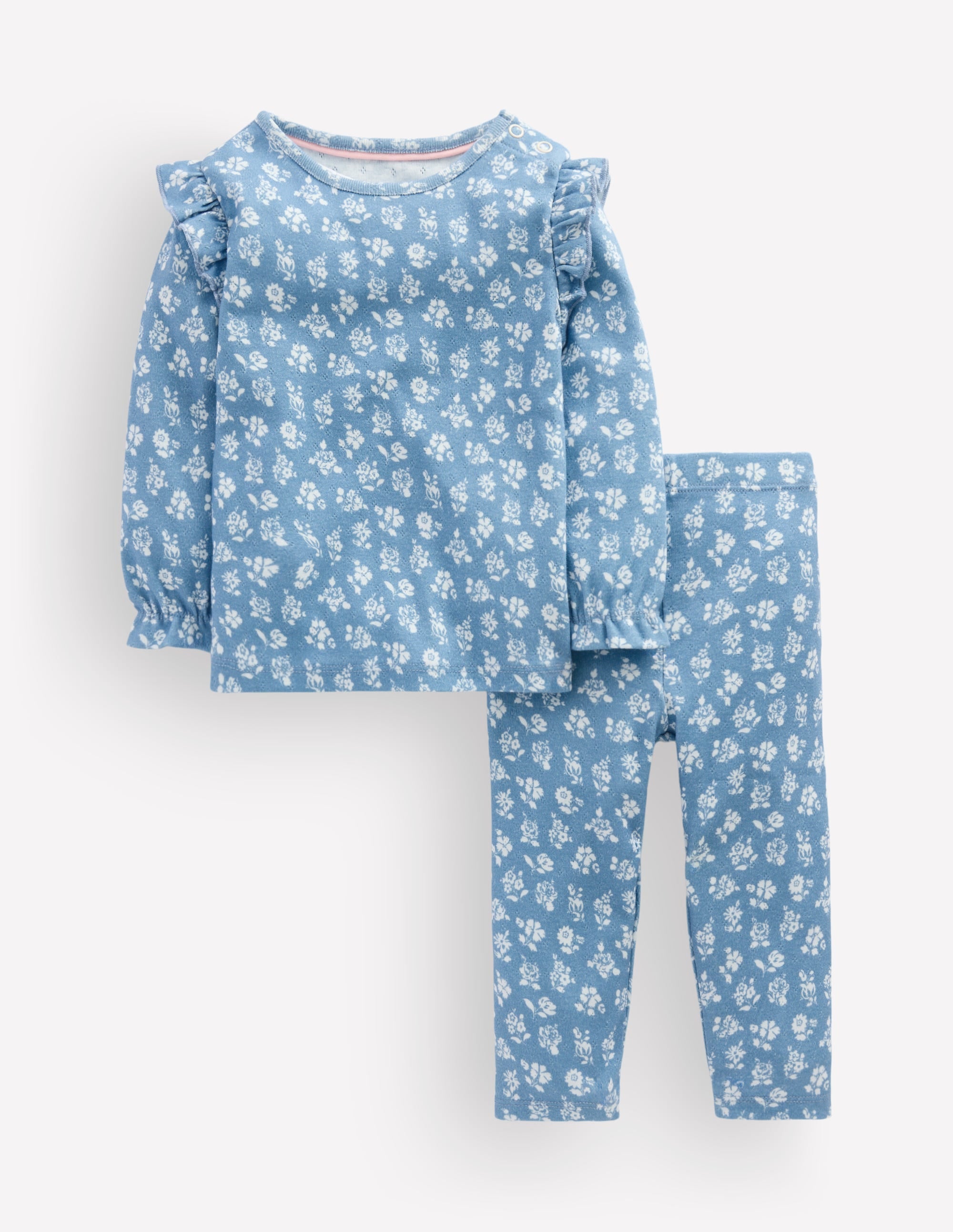 Cotton Pointelle Set-Glacier Blue Ditsy Floral - Image 1