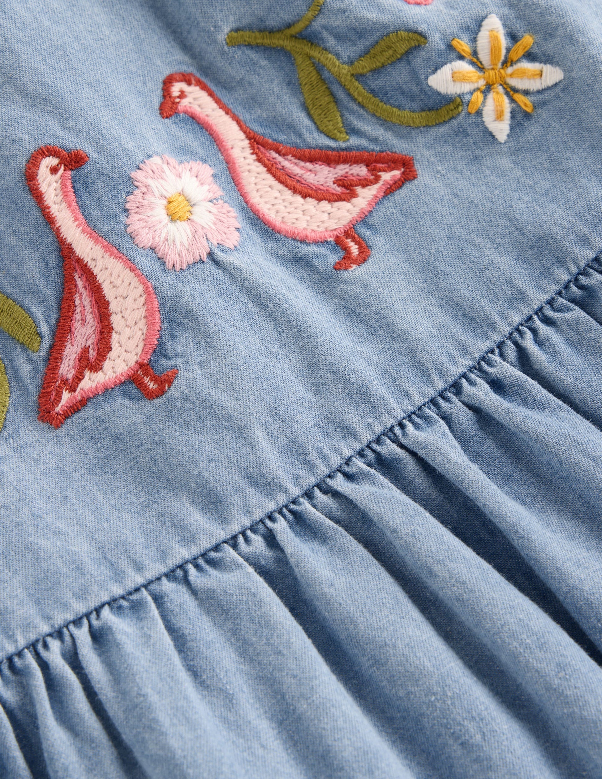 Embroidered Pinny Dress Set-Embroidered Chambray-3