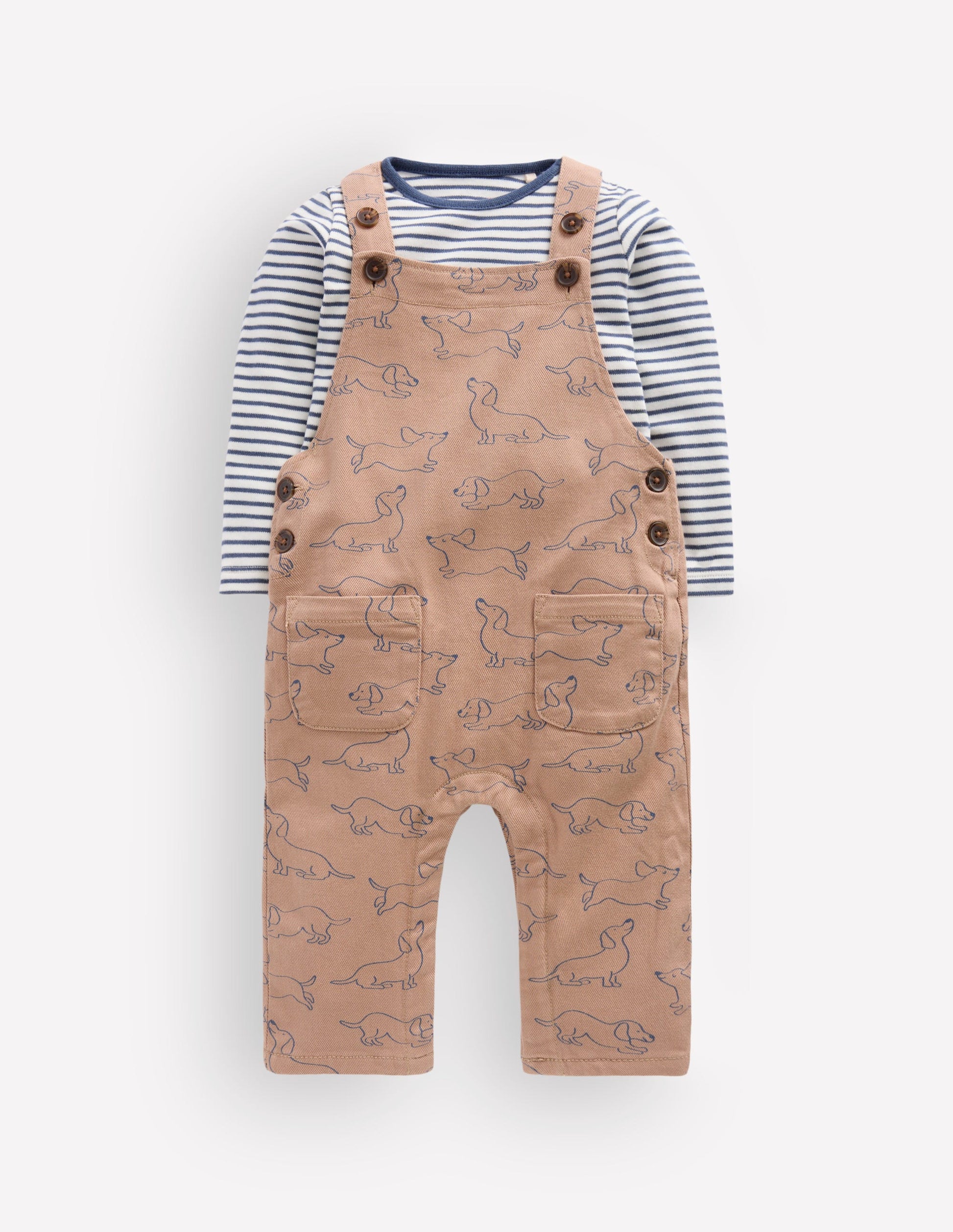 Long Sleeve Dungaree Set-Brown Puppy-1