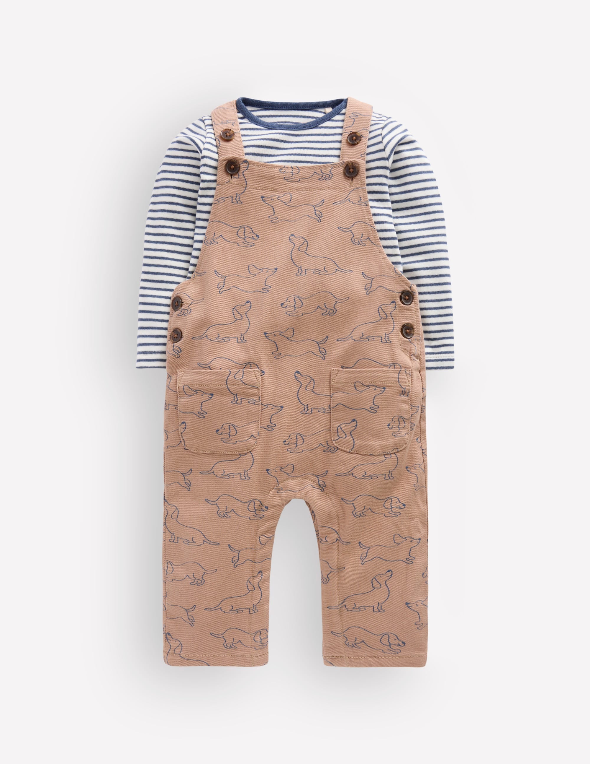Long Sleeve Dungaree Set-Brown Puppy - Image 1