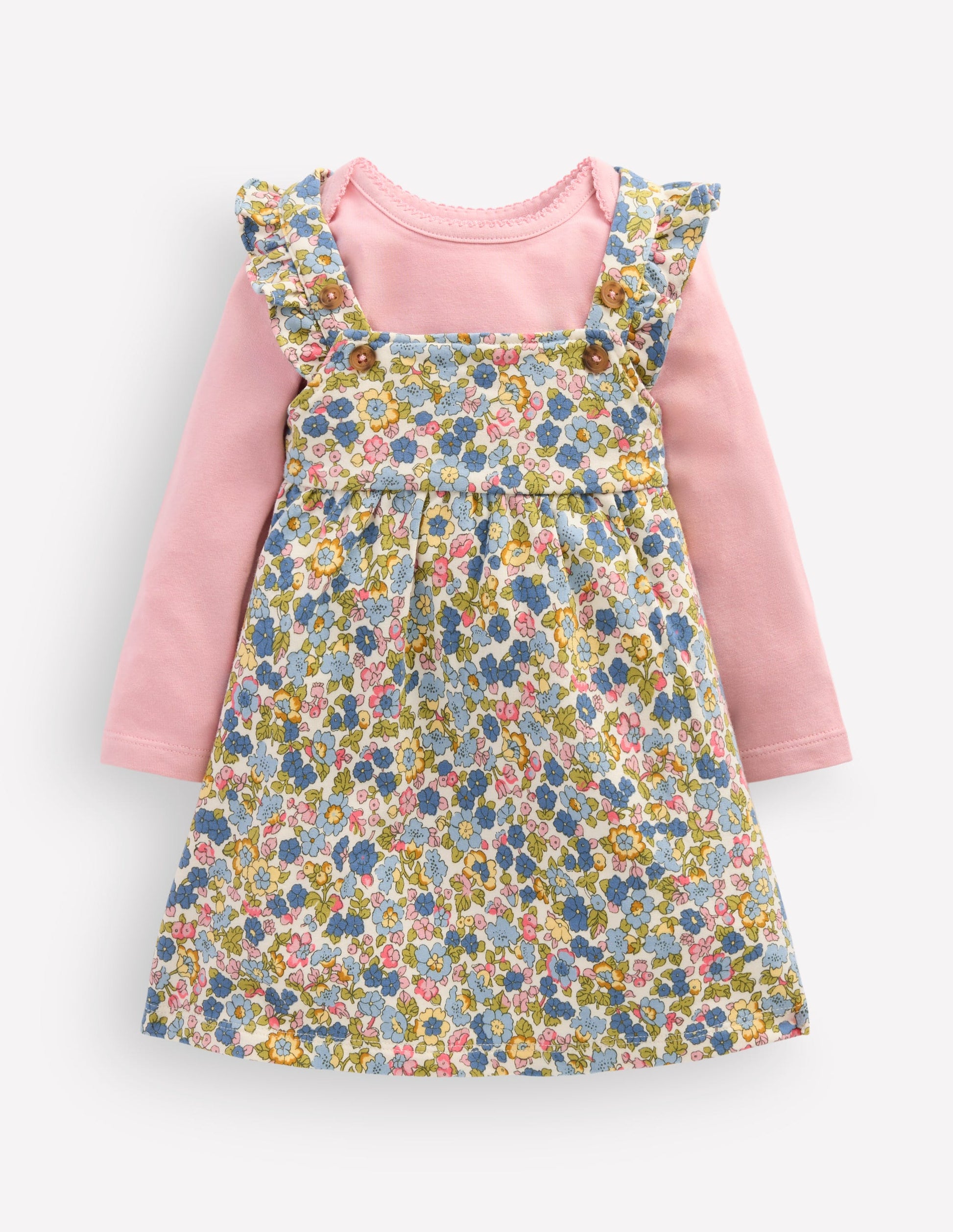 Jersey Pinny Dress Set-Blue Multi Ditsy Floral-1
